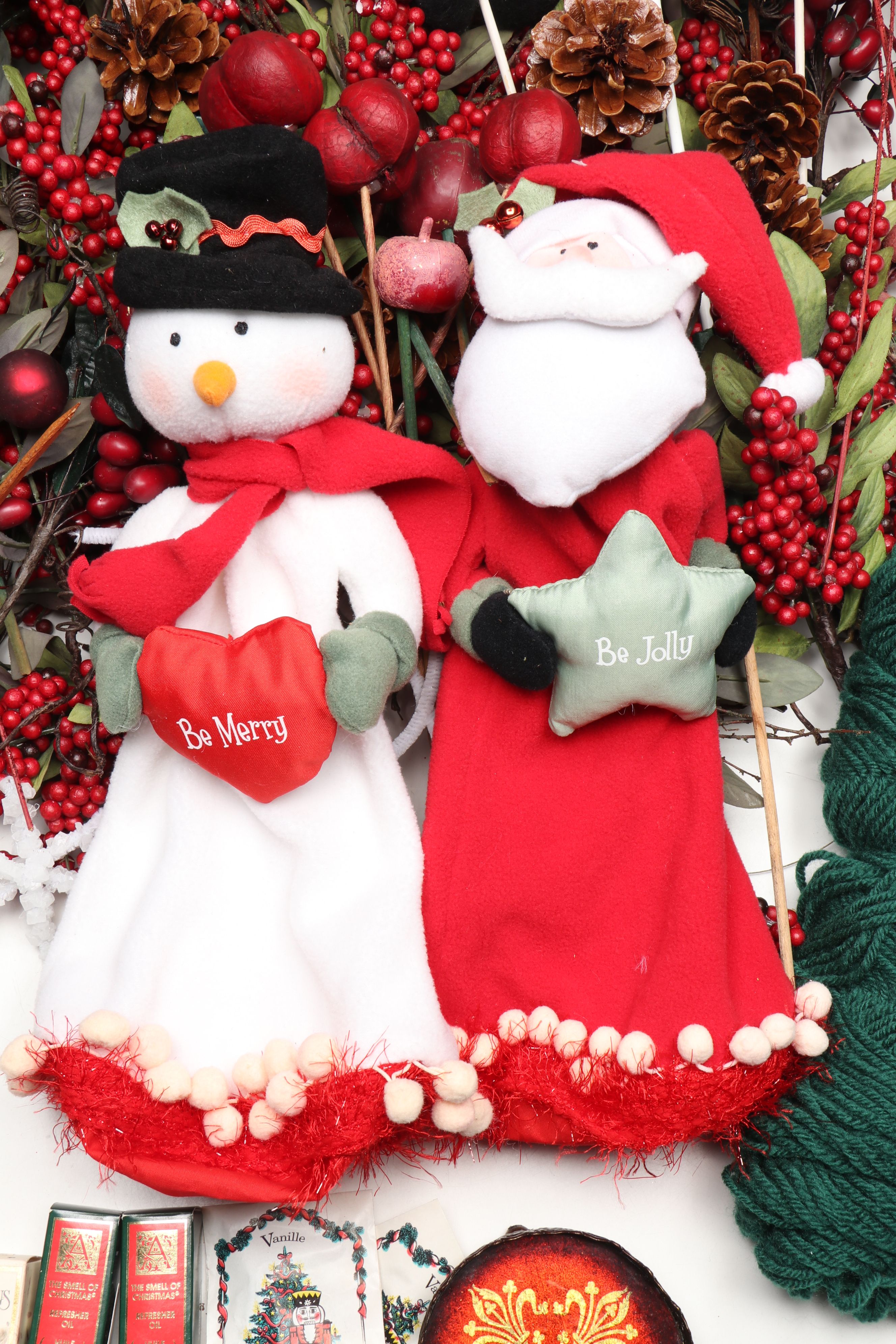 Christmas Faux Holly Branches, Ribbon and More Holiday Décor