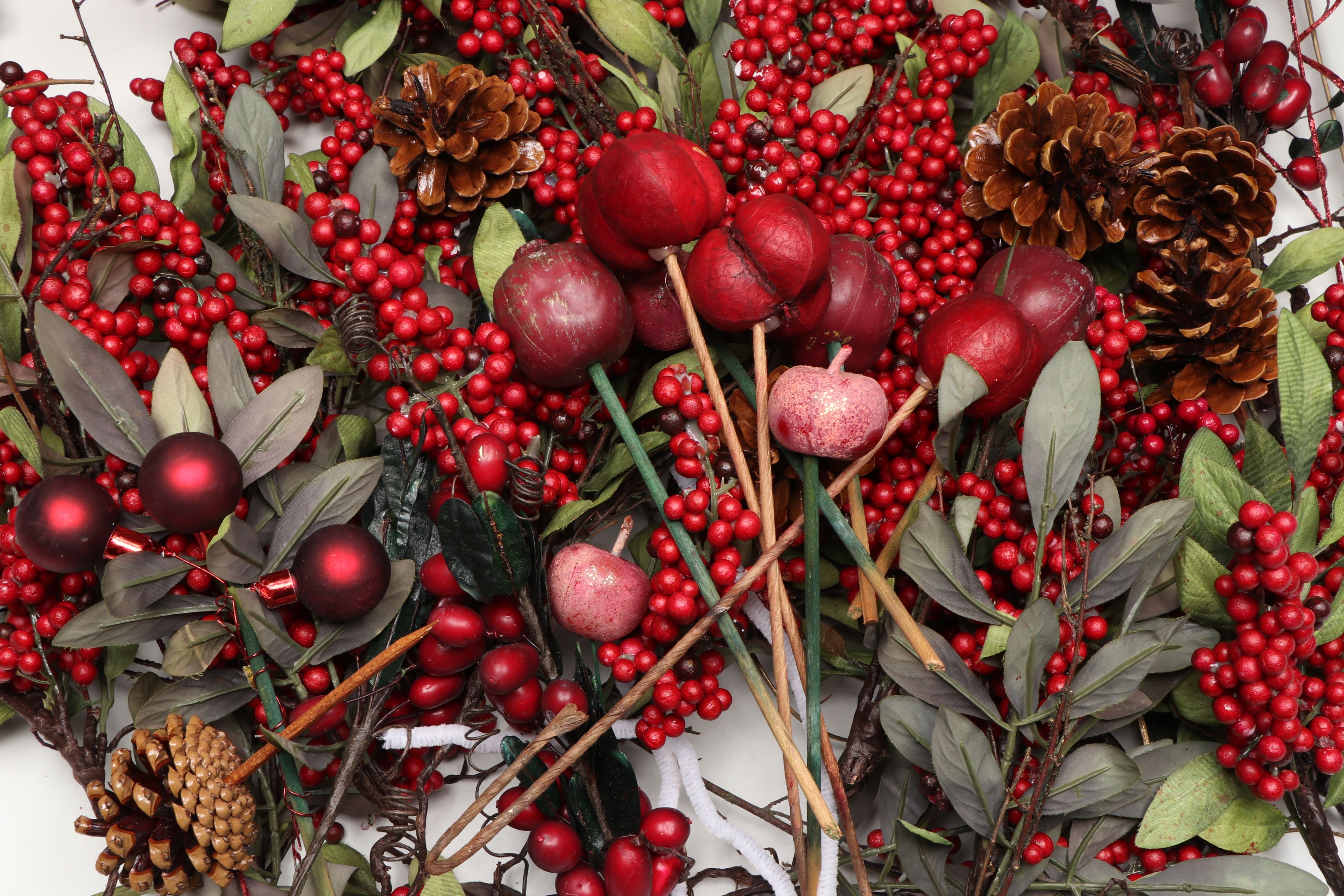 Christmas Faux Holly Branches, Ribbon and More Holiday Décor