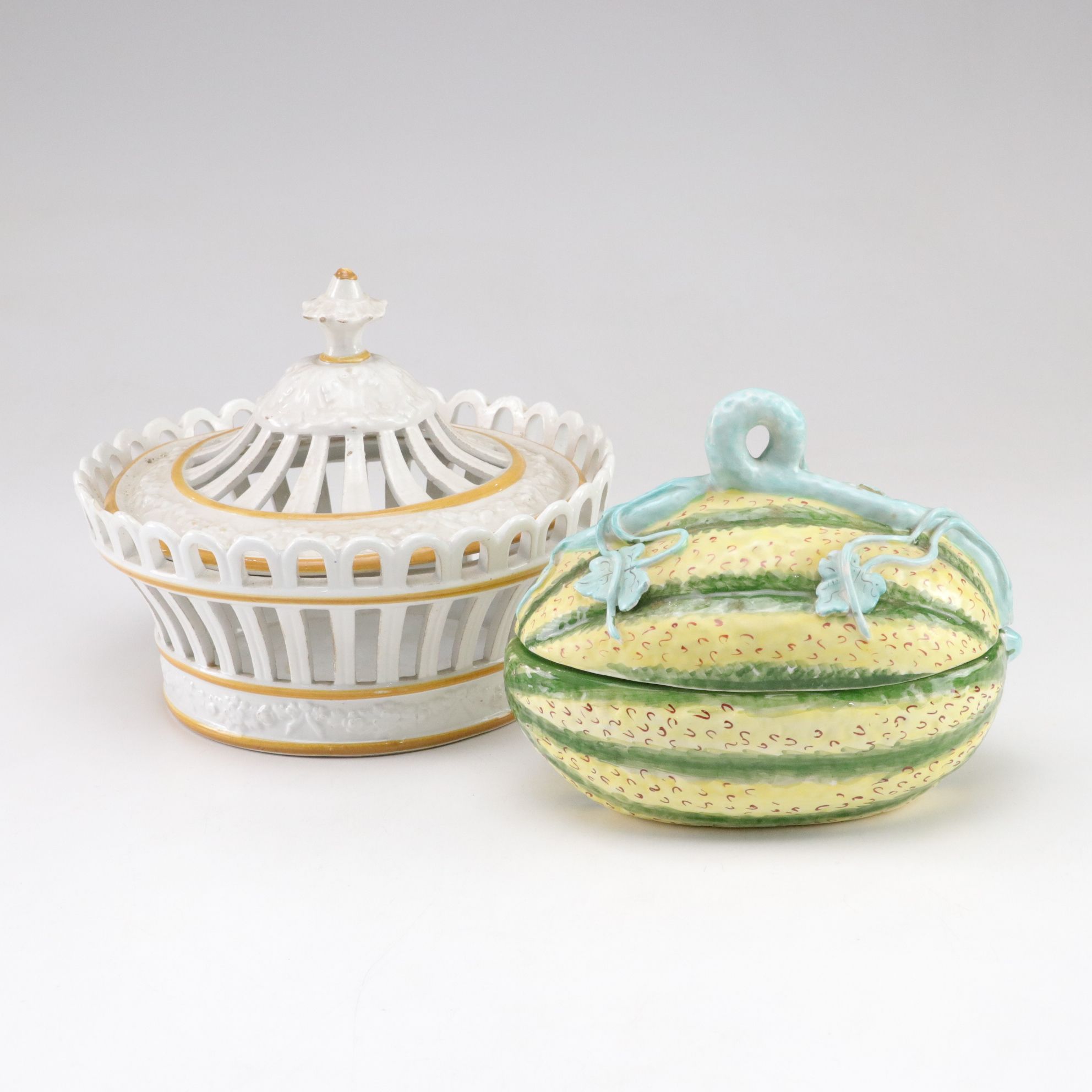 Italian Porcelain Watermelon & Reticulated Decorative Bowls