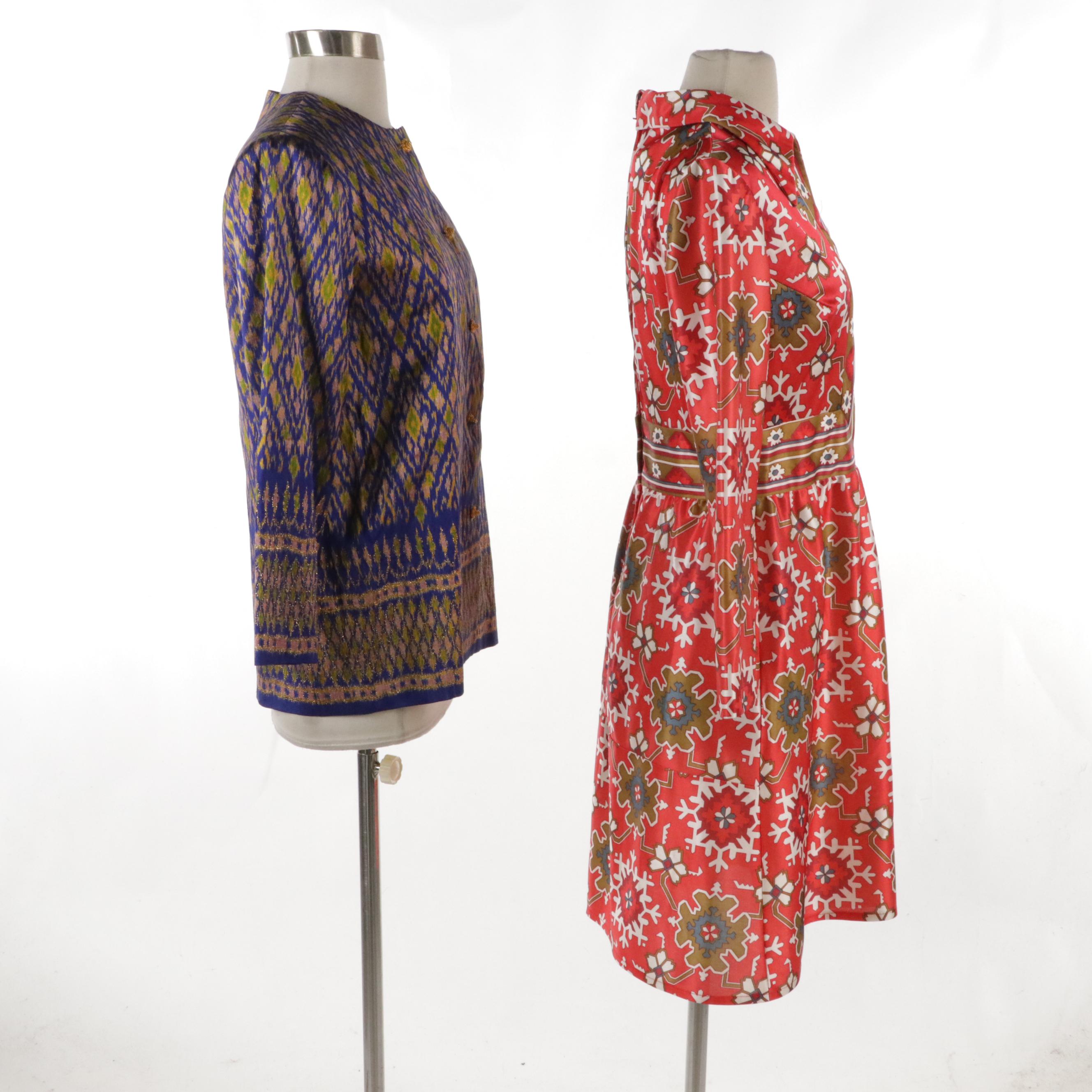 Star of Siam Vintage Metallic Multicolor Silk Jacket, Other Long Sleeve Dress