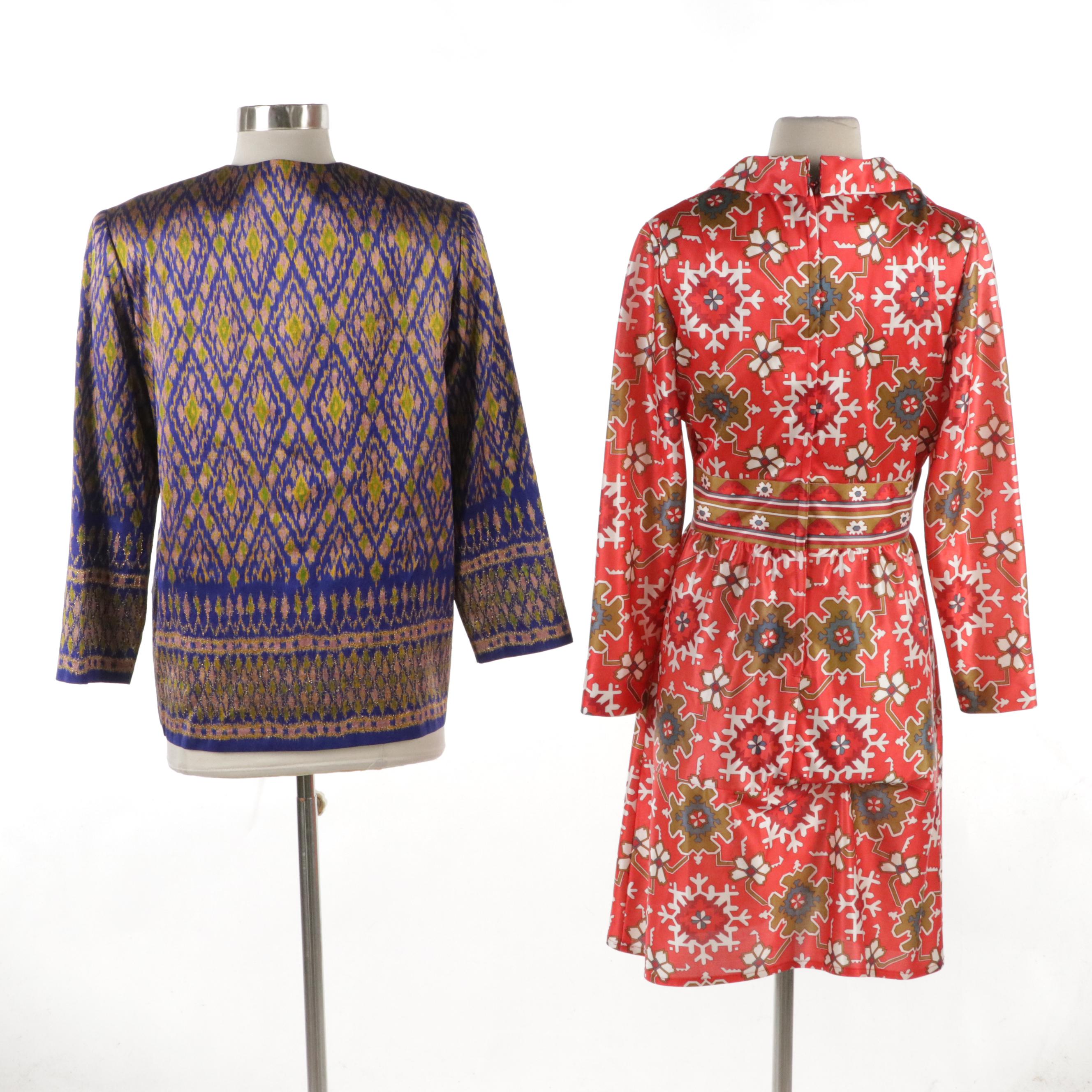 Star of Siam Vintage Metallic Multicolor Silk Jacket, Other Long Sleeve Dress
