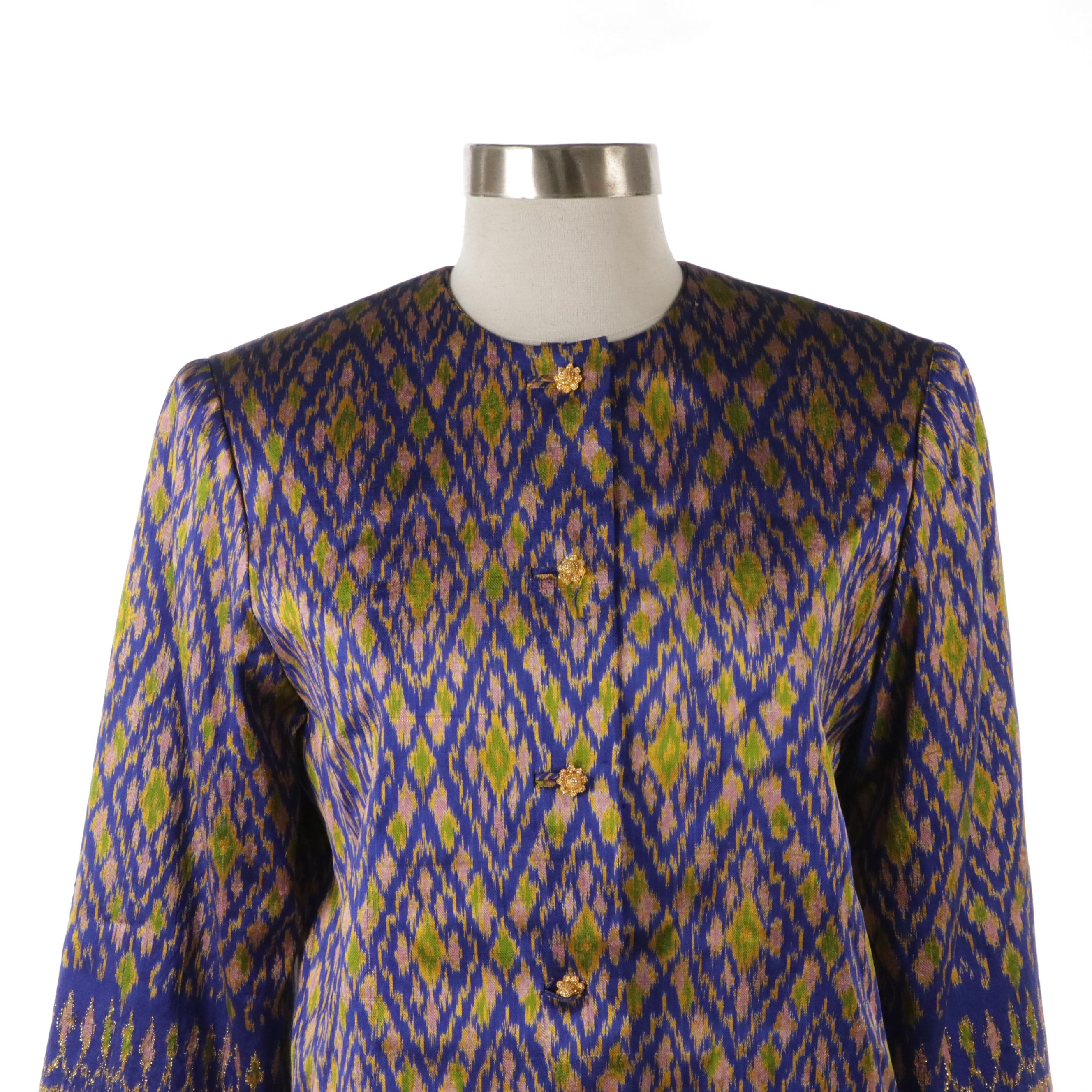 Star of Siam Vintage Metallic Multicolor Silk Jacket, Other Long Sleeve Dress