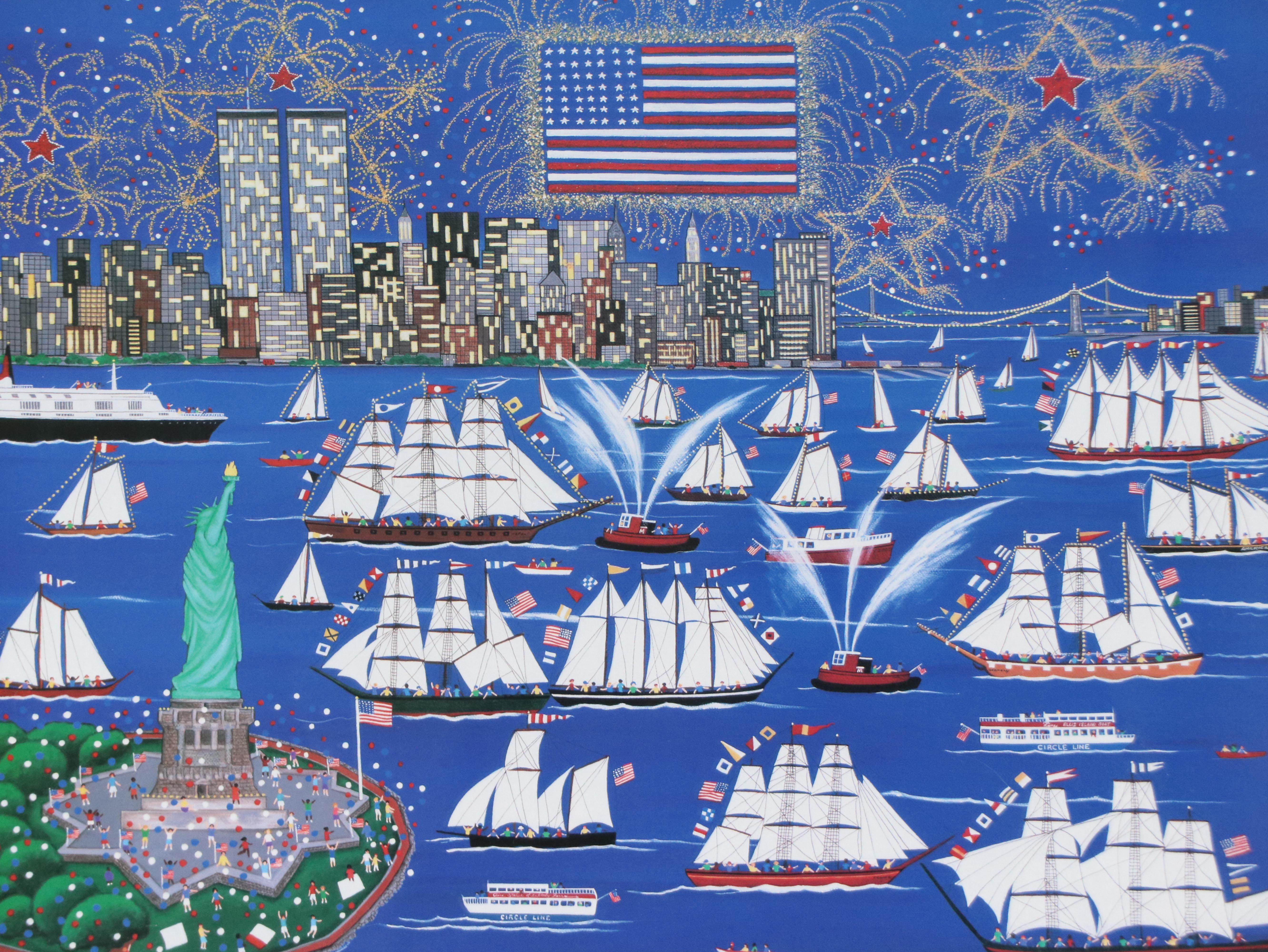 After Patricia Palermino Folk Art Offset Lithograph "Operation Sail New York"