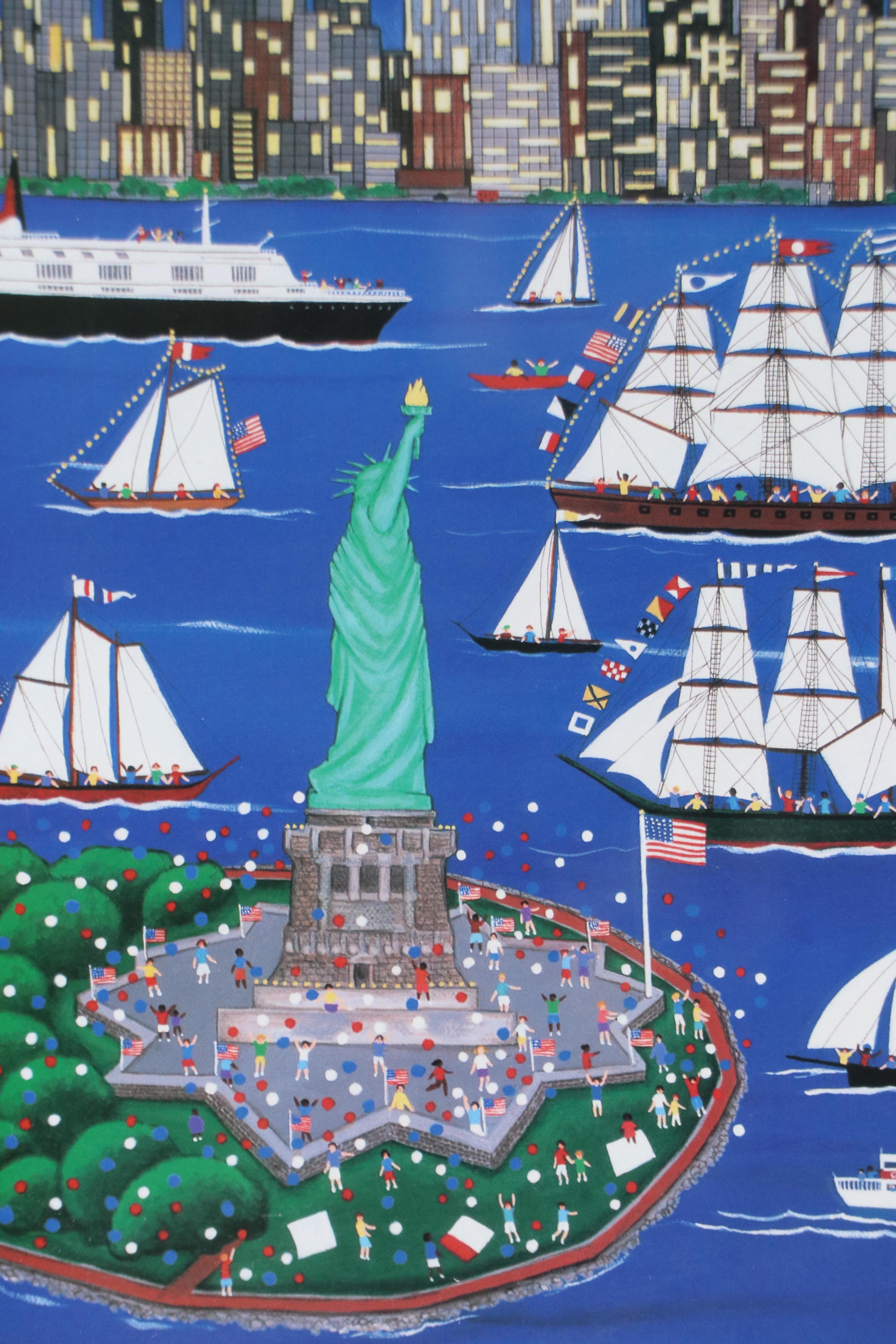 After Patricia Palermino Folk Art Offset Lithograph "Operation Sail New York"