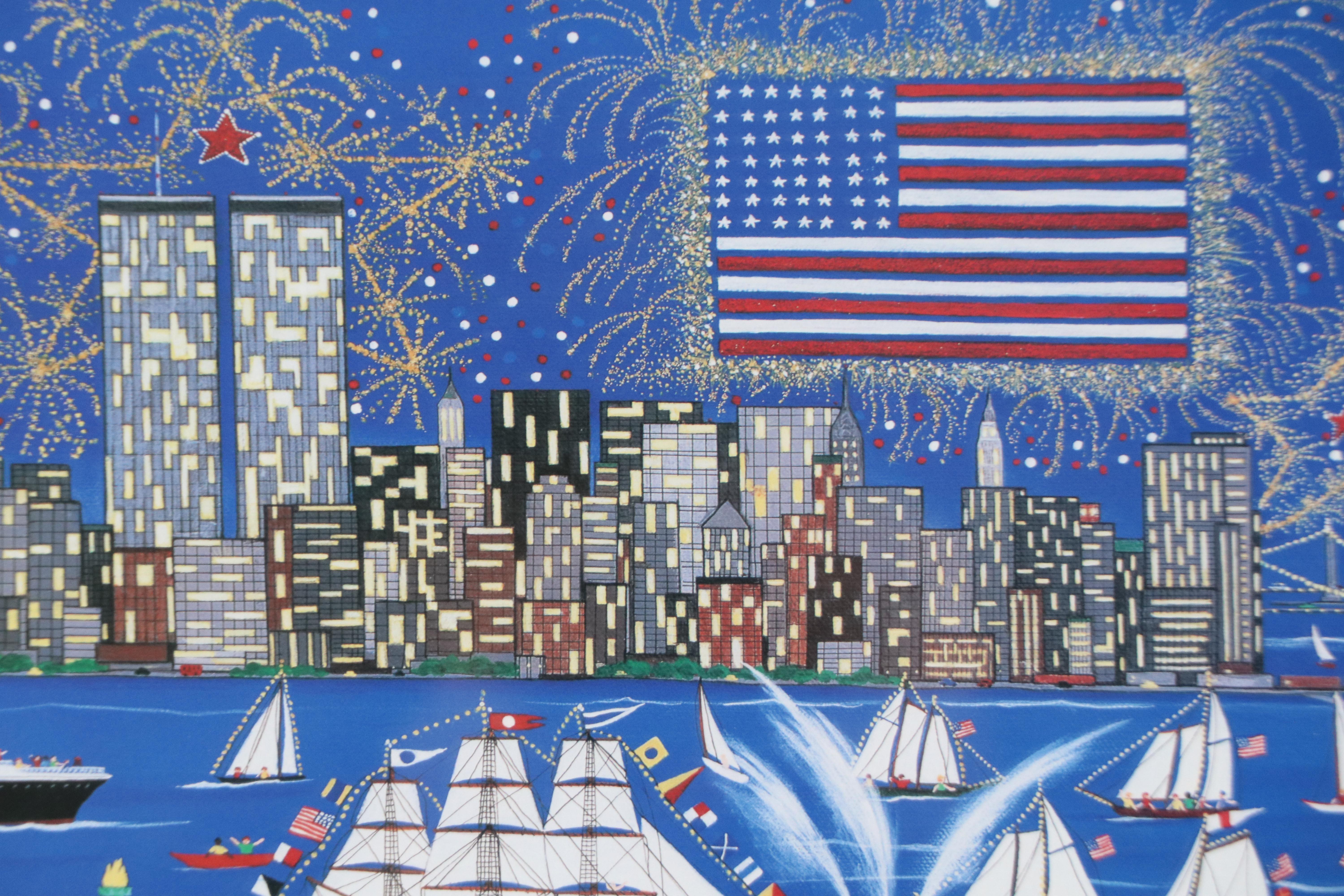 After Patricia Palermino Folk Art Offset Lithograph "Operation Sail New York"