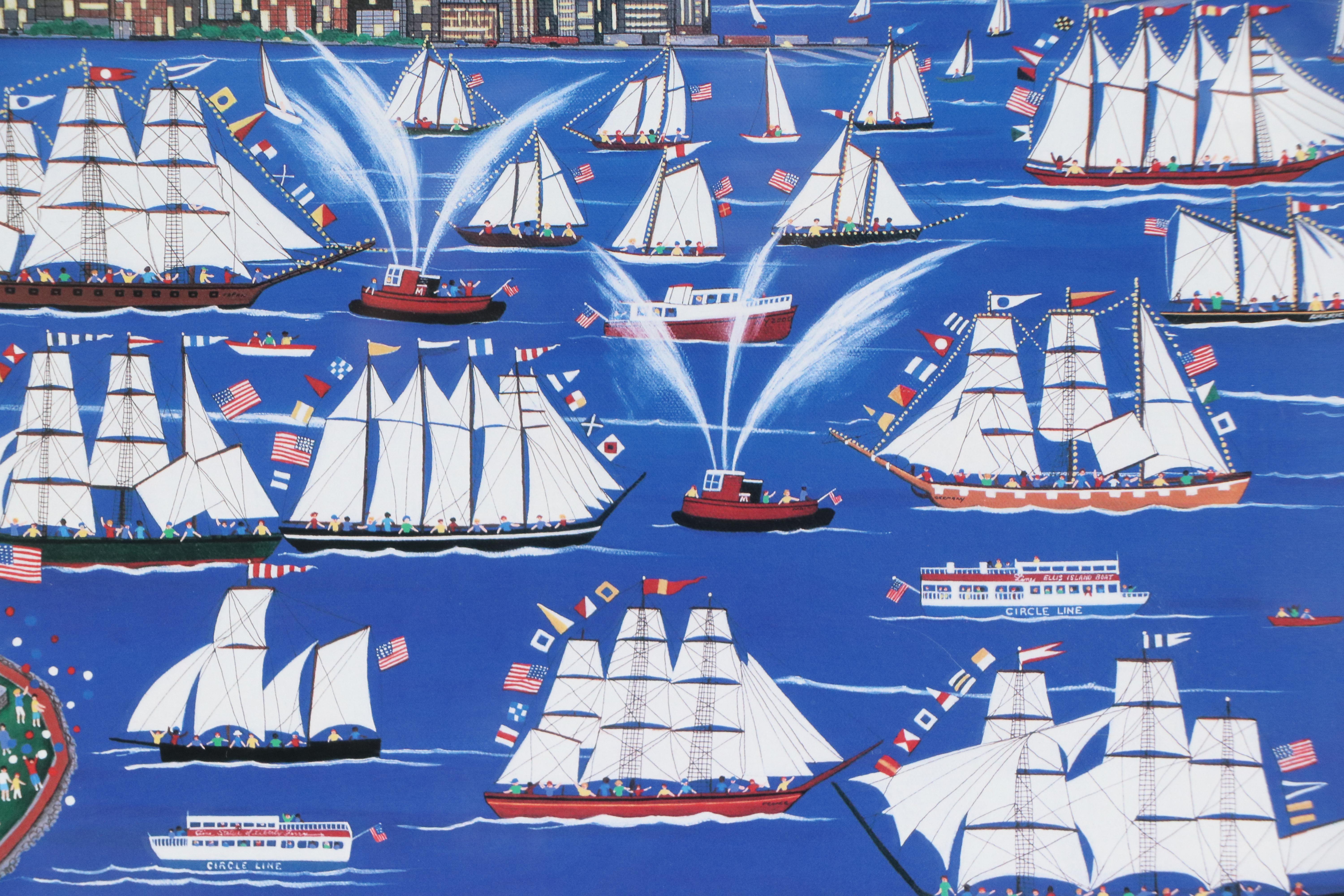 After Patricia Palermino Folk Art Offset Lithograph "Operation Sail New York"