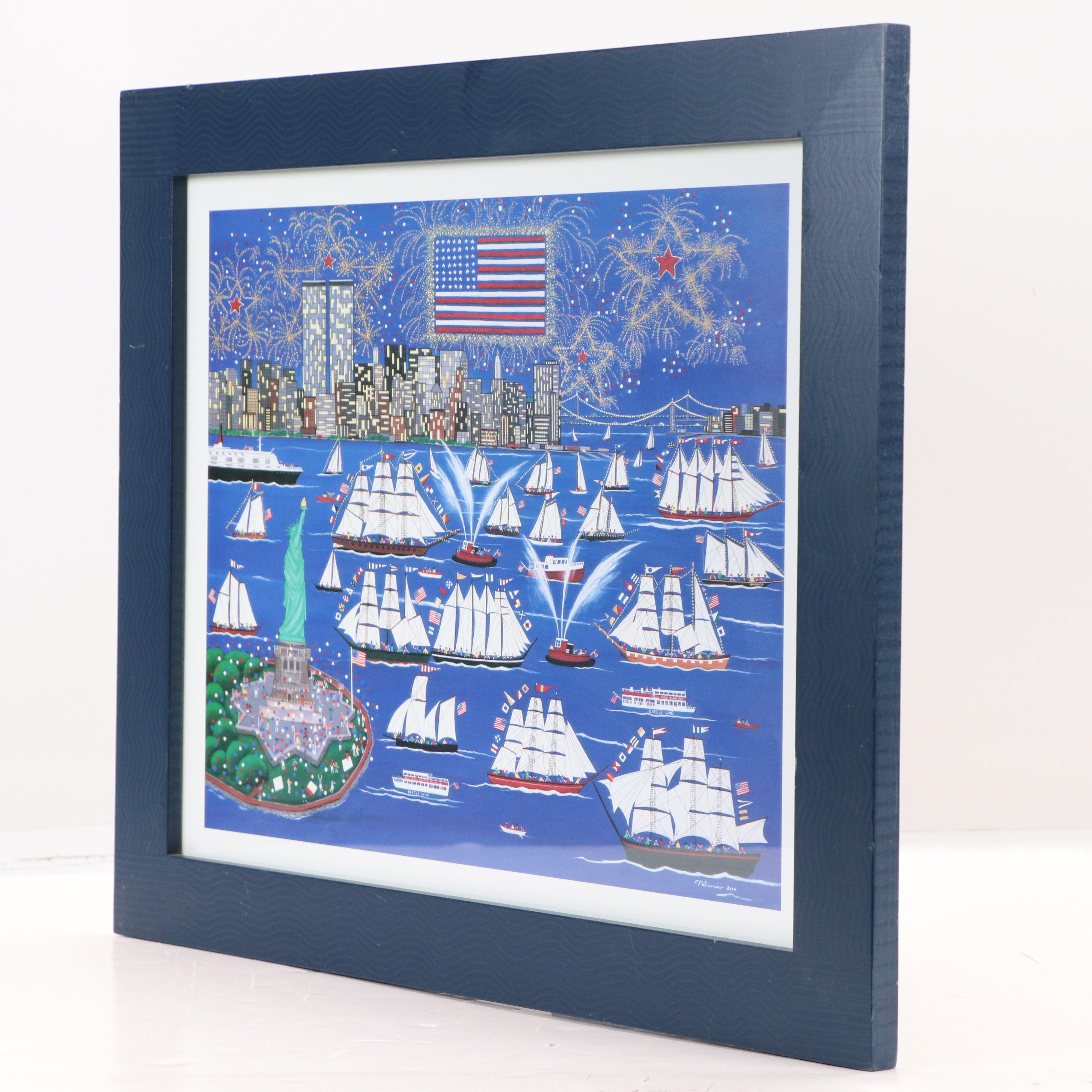 After Patricia Palermino Folk Art Offset Lithograph "Operation Sail New York"