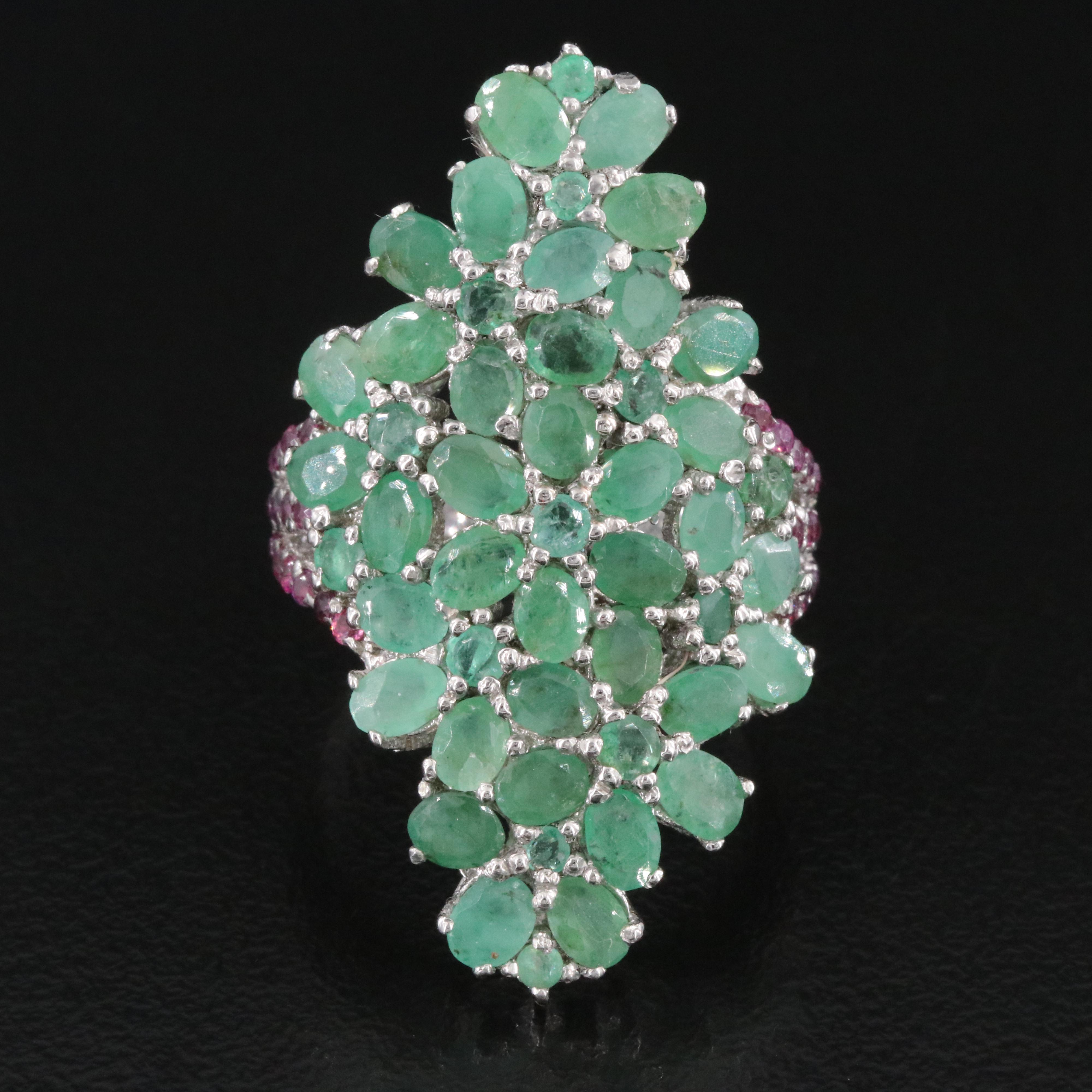 Sterling Emerald and Garnet Shield Ring