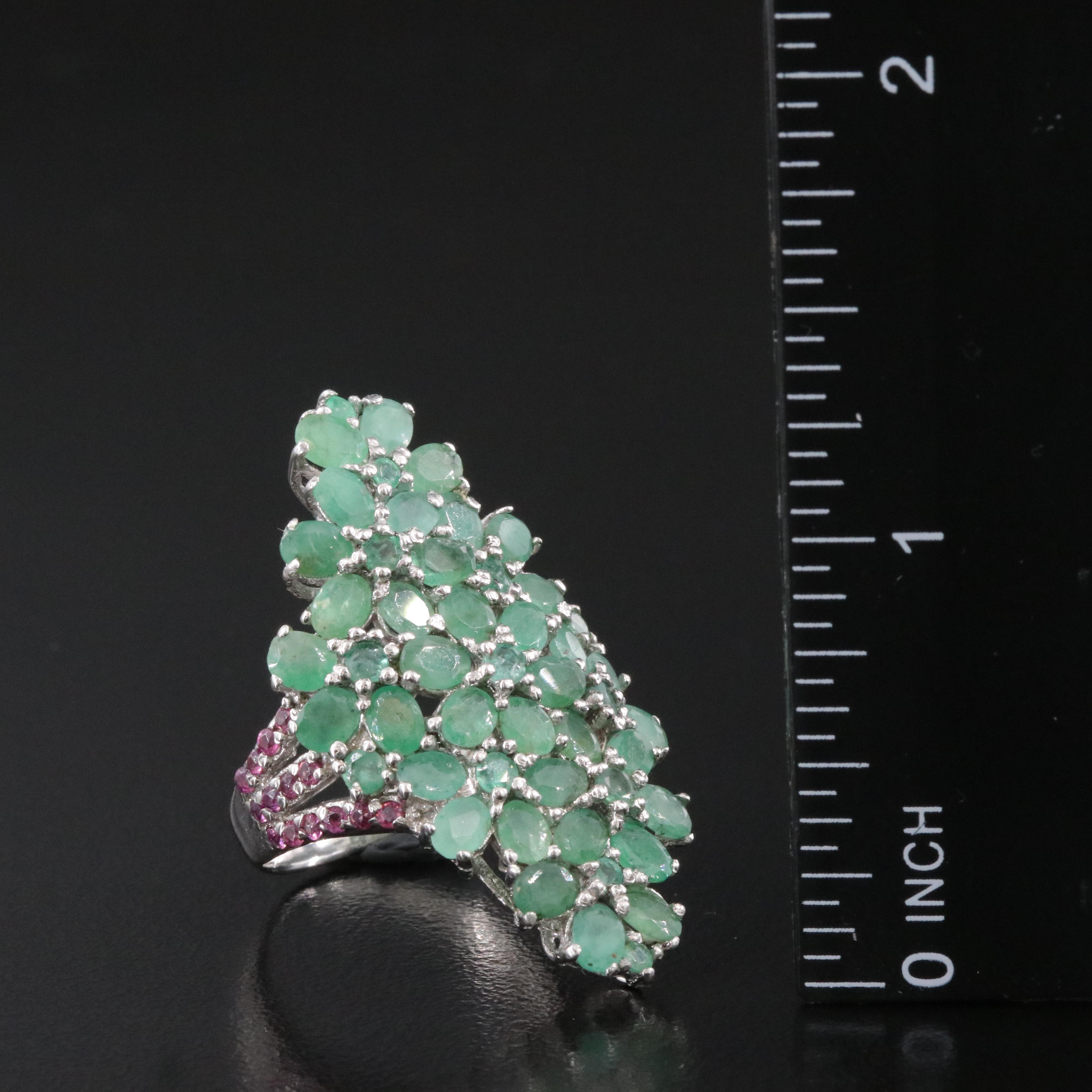 Sterling Emerald and Garnet Shield Ring