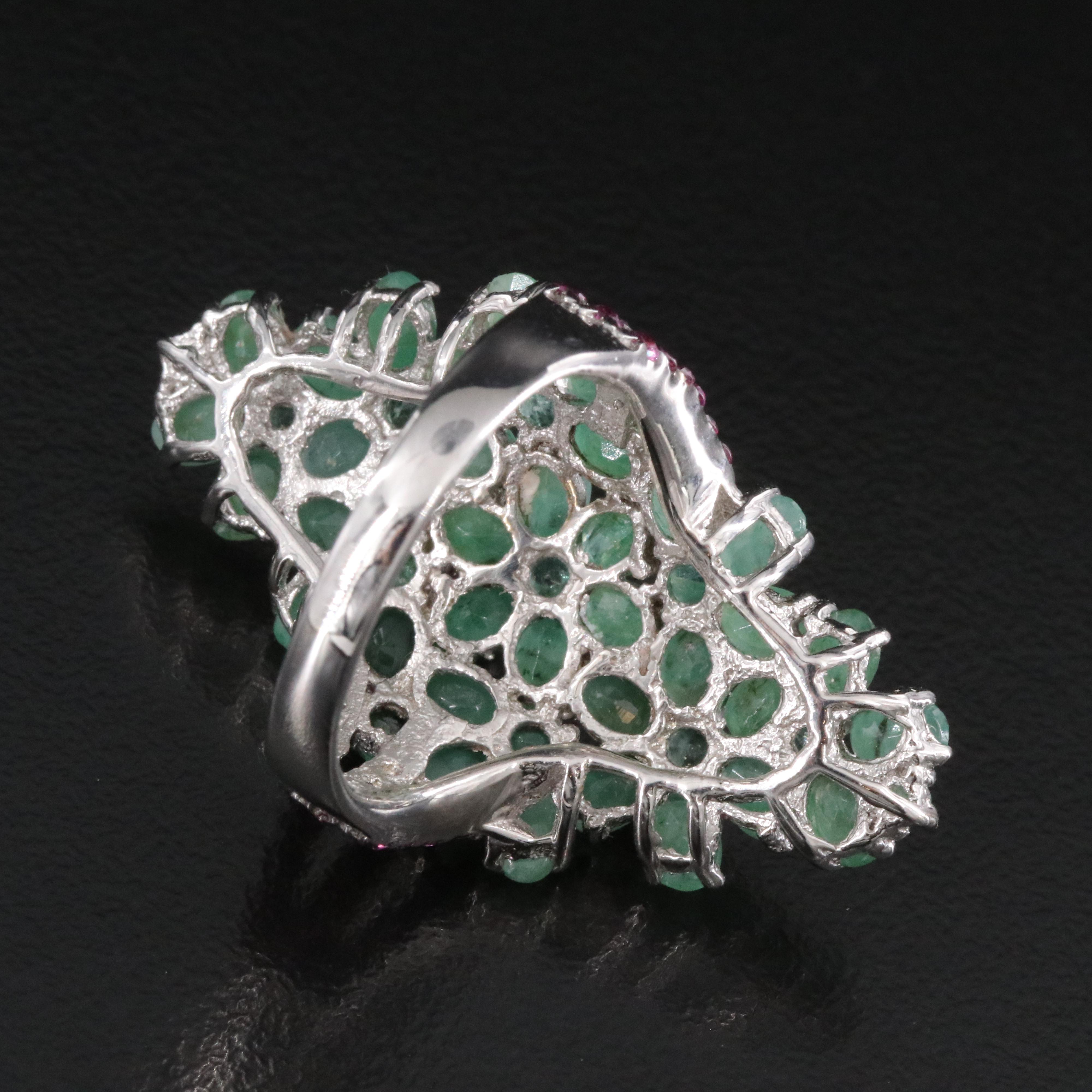 Sterling Emerald and Garnet Shield Ring