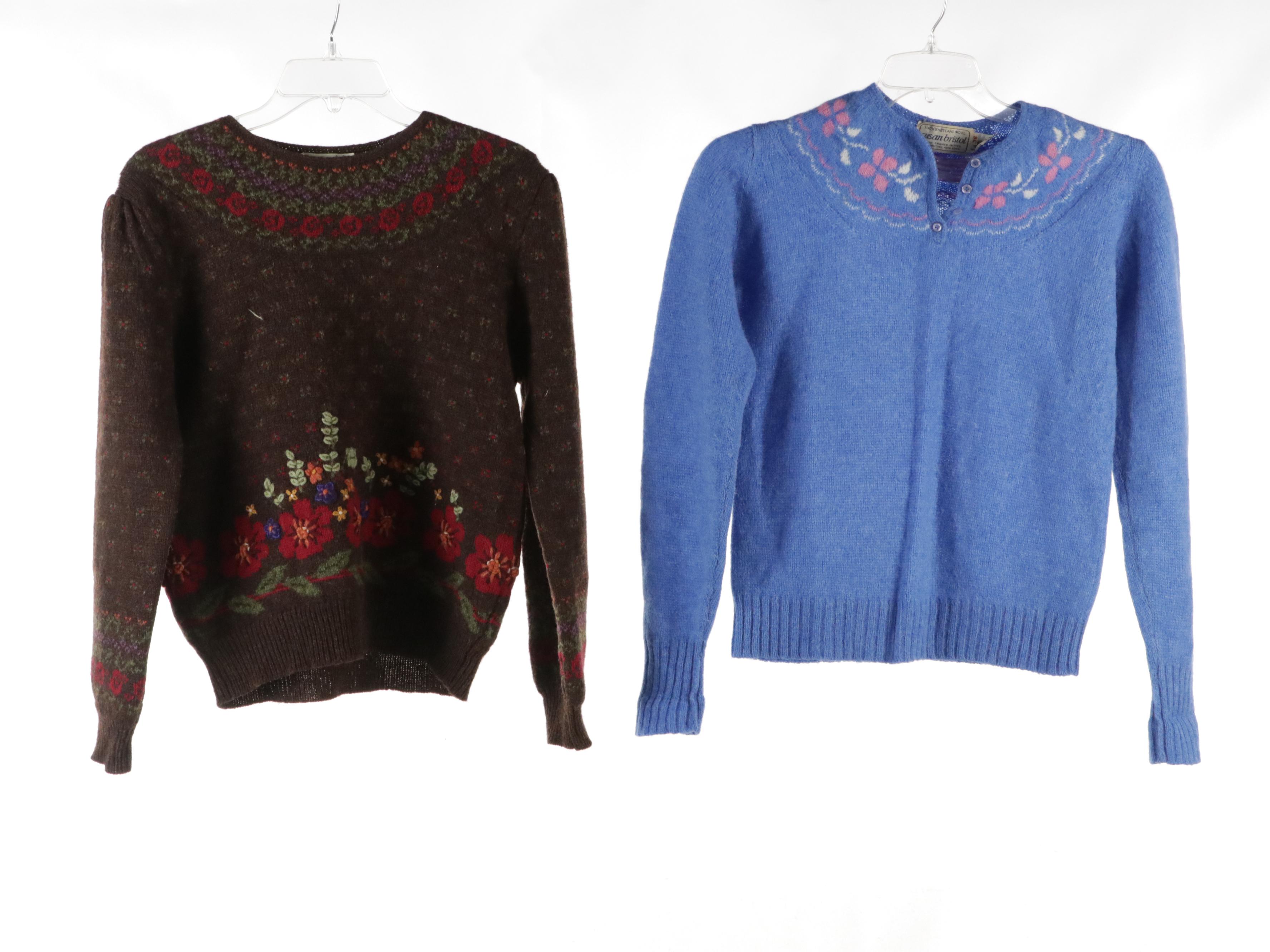Susan Bristol Vintage Hand-Embroidered and Fair Isle Style Wool Sweaters, More
