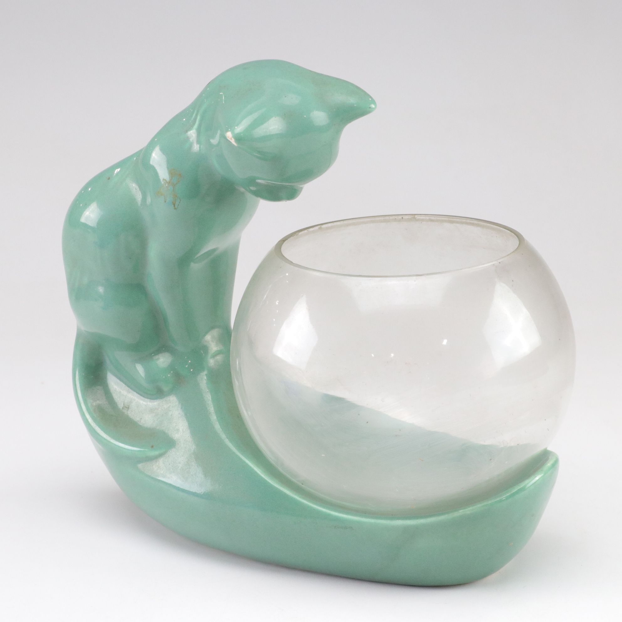 Royal Haeger Aqua Ceramic Cat Fishbowl with Cobalt Angel Fish Ashtray & More