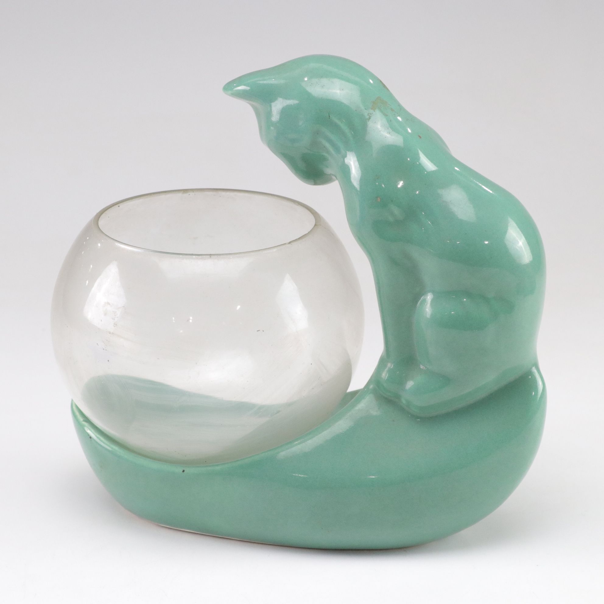 Royal Haeger Aqua Ceramic Cat Fishbowl with Cobalt Angel Fish Ashtray & More