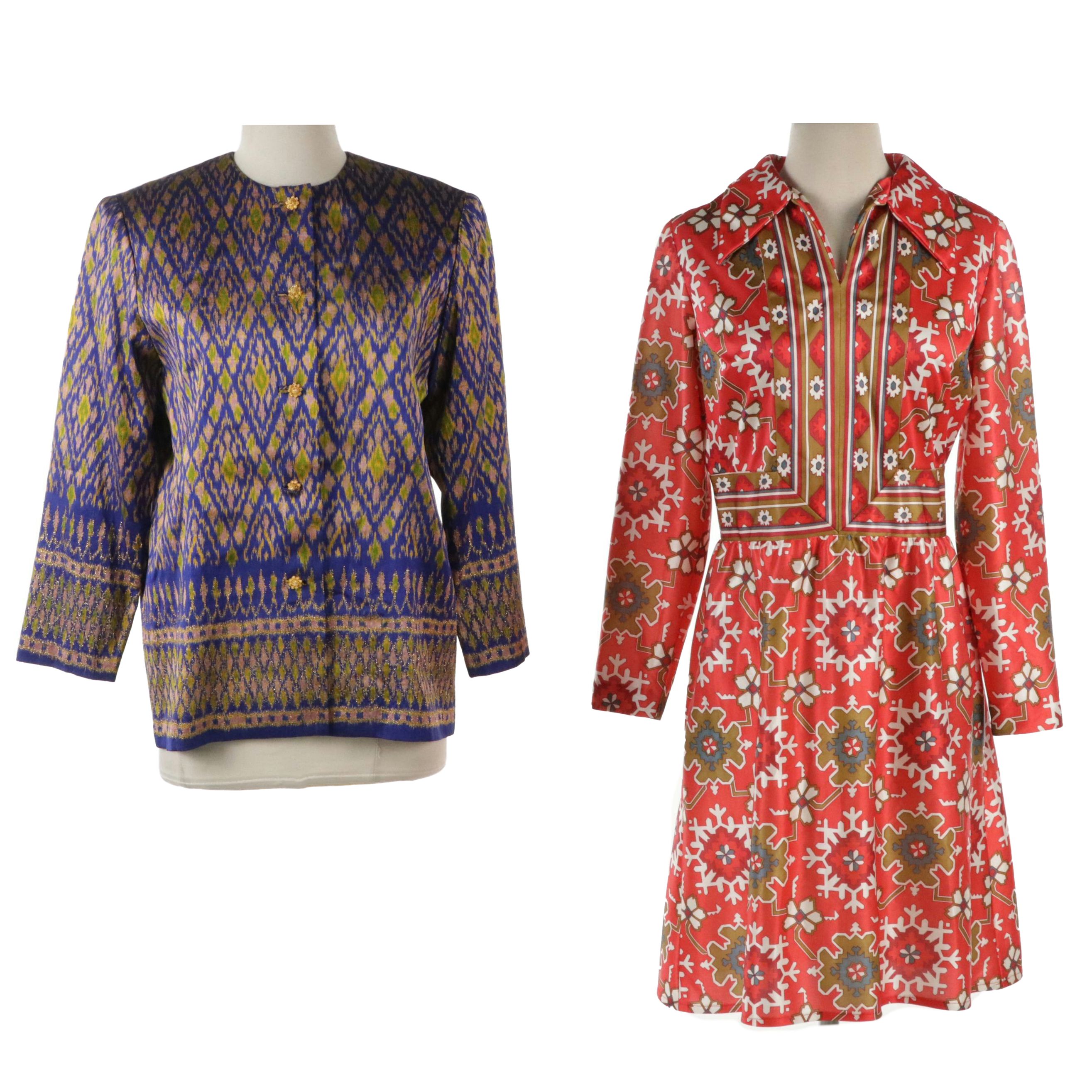 Star of Siam Vintage Metallic Multicolor Silk Jacket, Other Long Sleeve Dress
