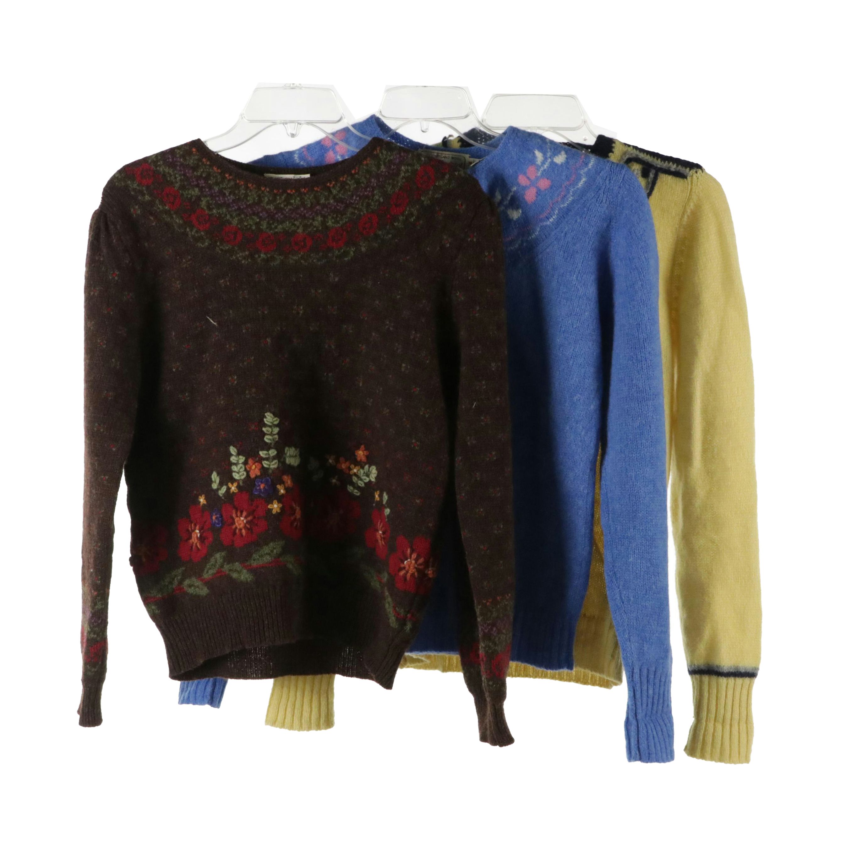 Susan Bristol Vintage Hand-Embroidered and Fair Isle Style Wool Sweaters, More