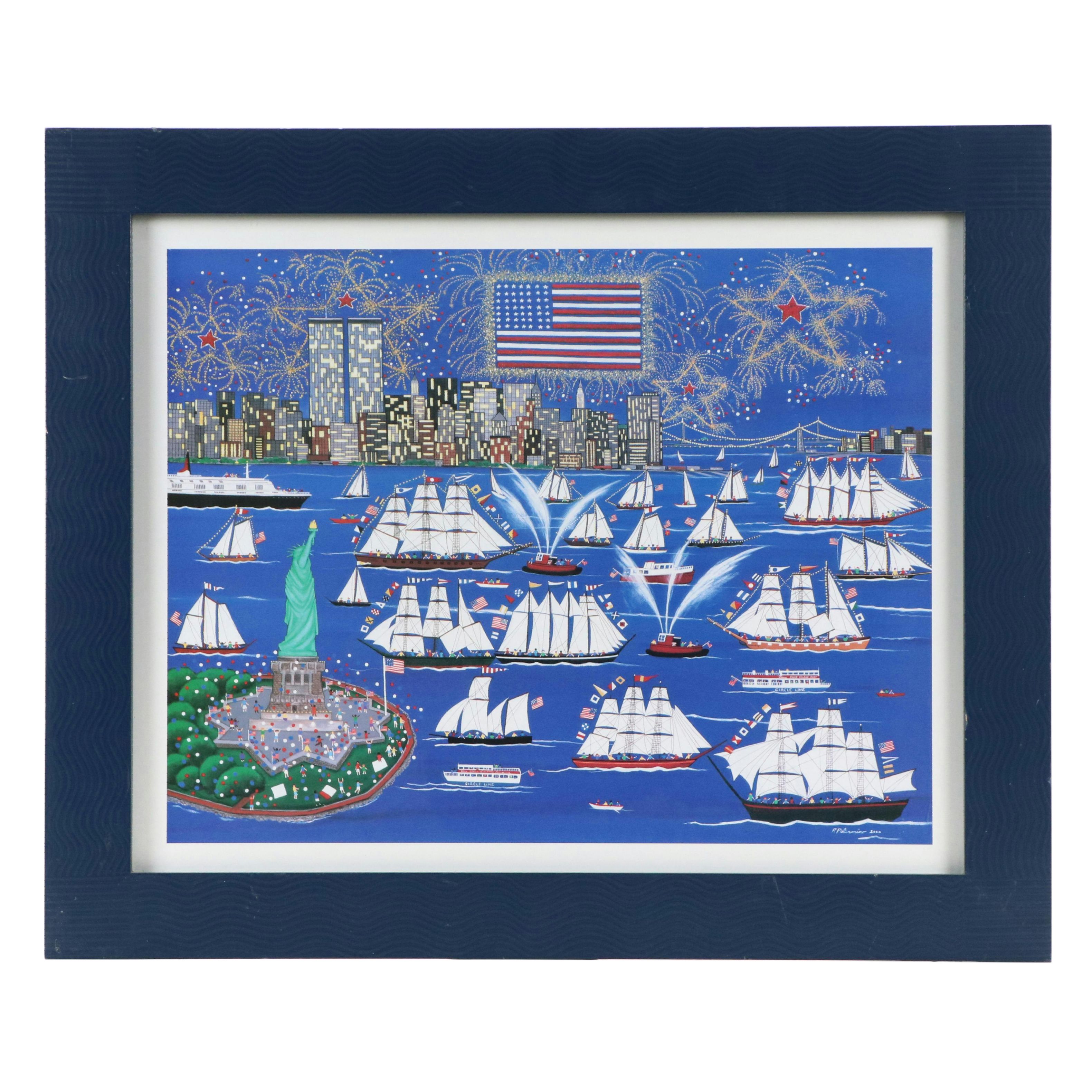 After Patricia Palermino Folk Art Offset Lithograph "Operation Sail New York"