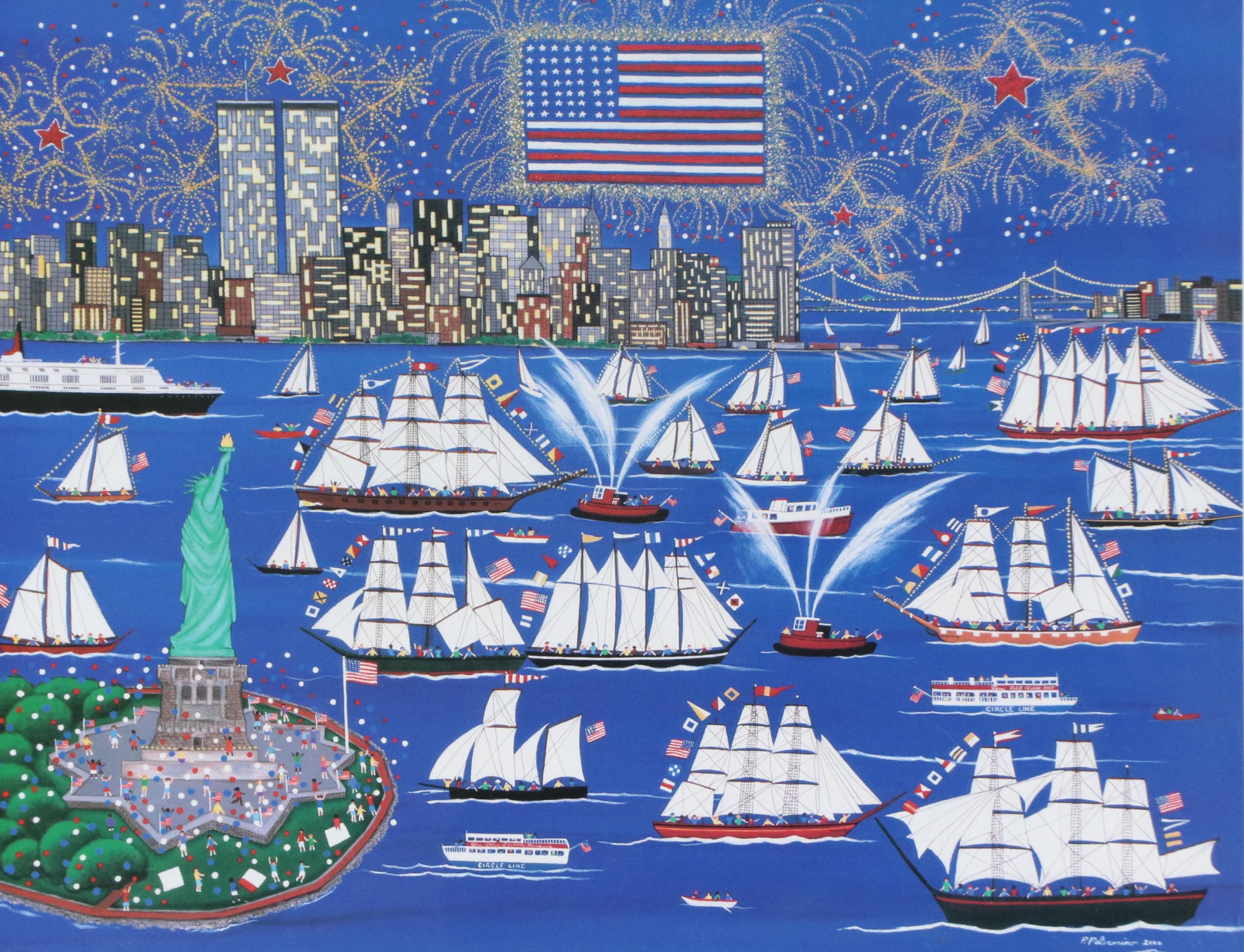 After Patricia Palermino Folk Art Offset Lithograph "Operation Sail New York"