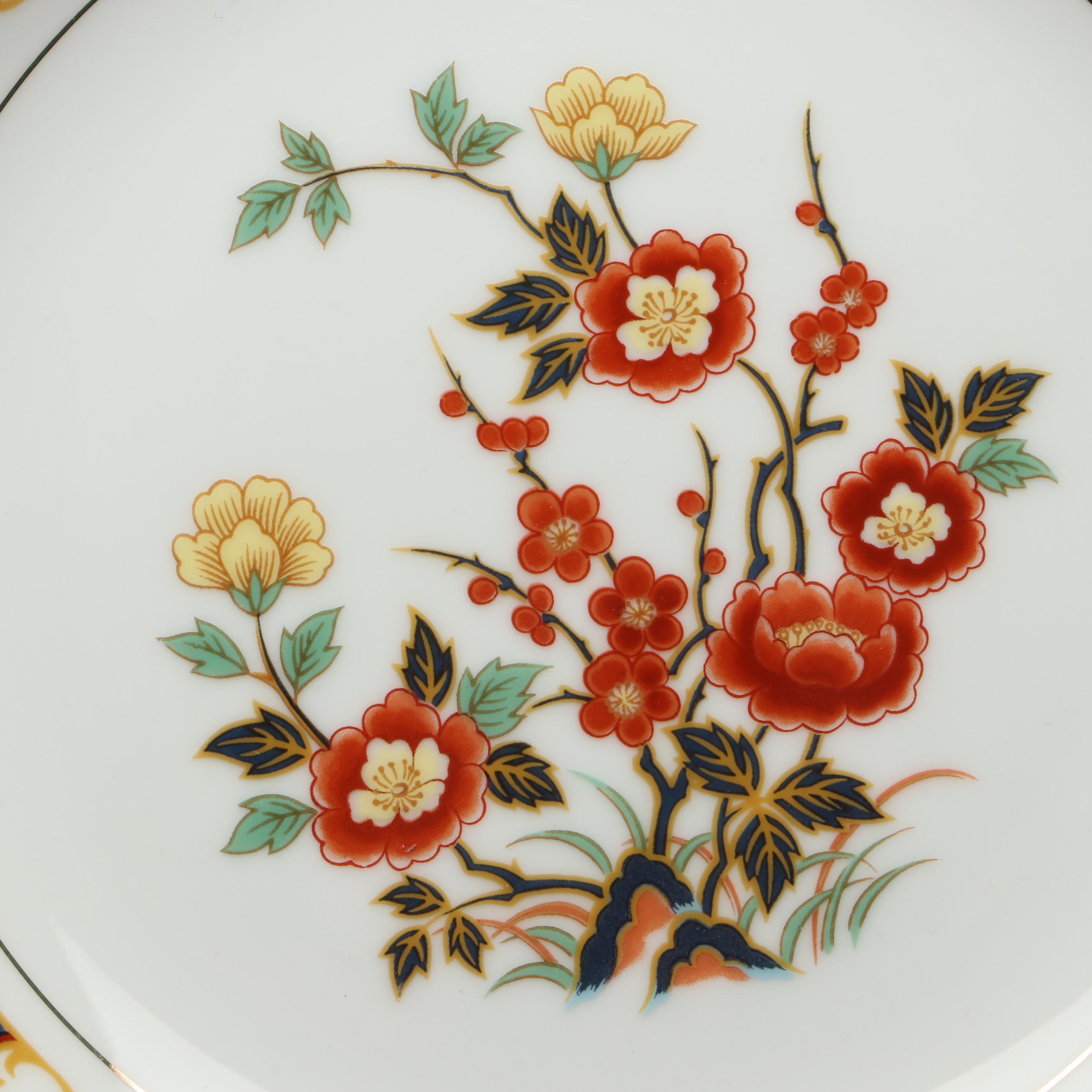 Japanese and Chinese Gold Gilt Floral Imari Porcelain Dinnerware with Chopsticks