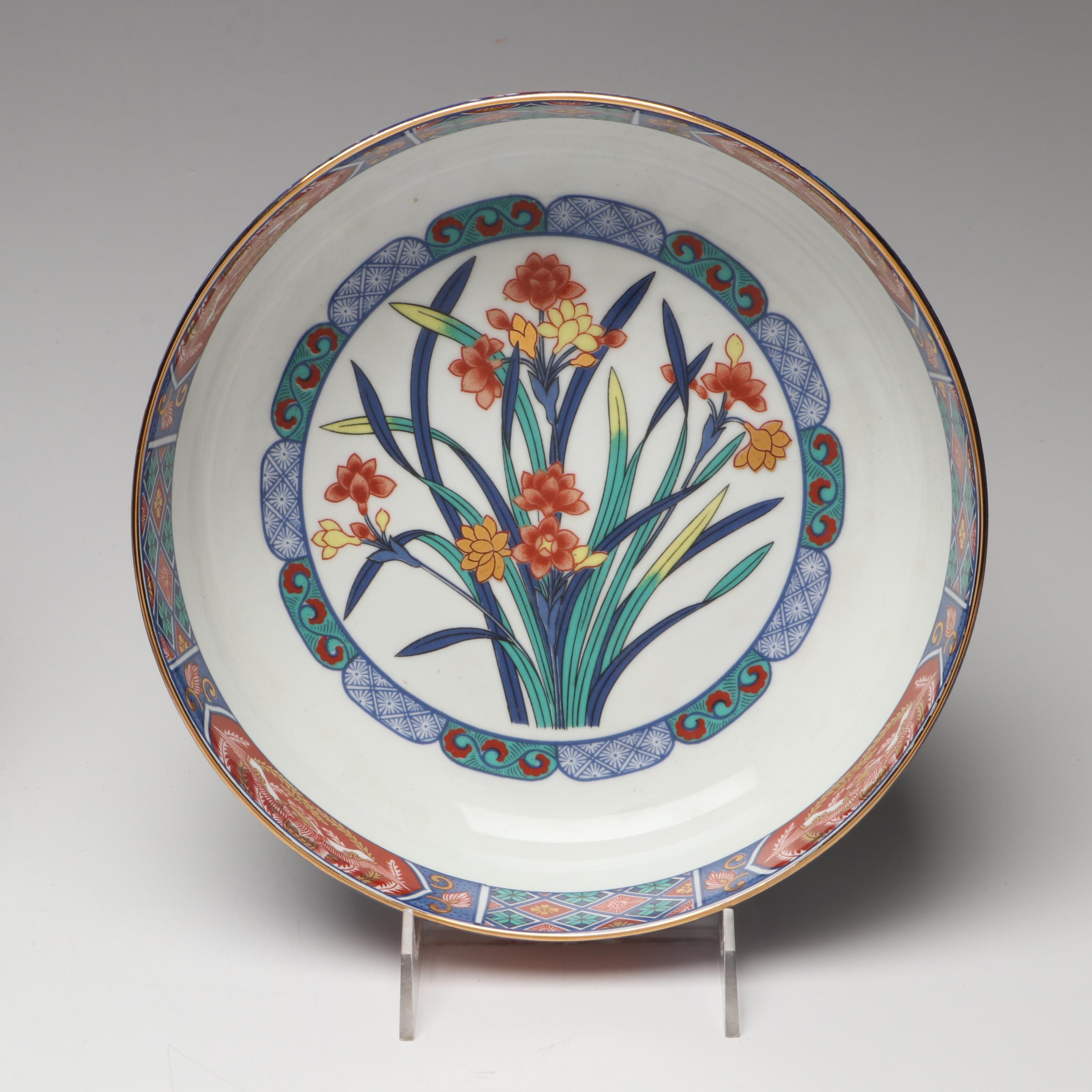 Japanese and Chinese Gold Gilt Floral Imari Porcelain Dinnerware with Chopsticks