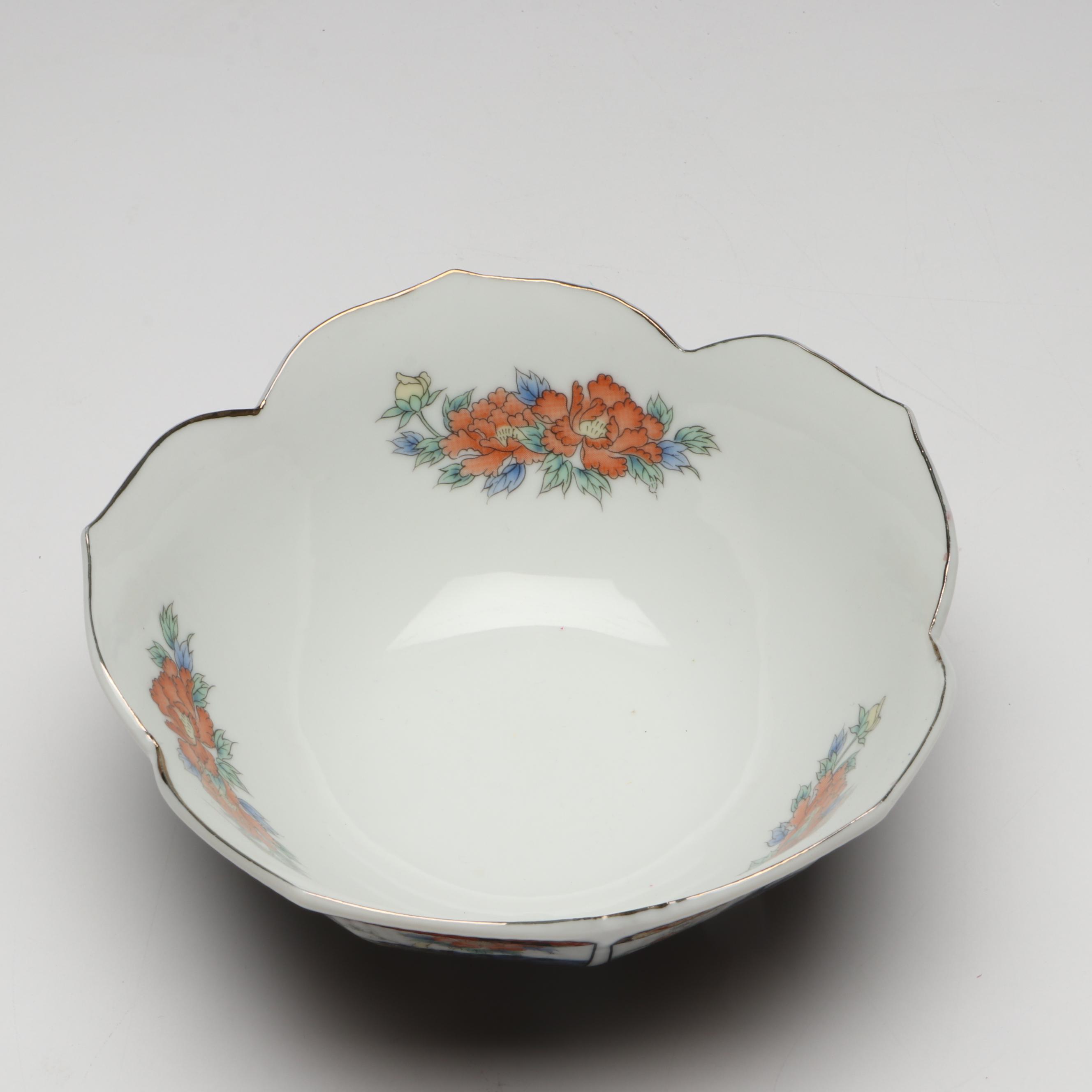 Japanese and Chinese Gold Gilt Floral Imari Porcelain Dinnerware with Chopsticks