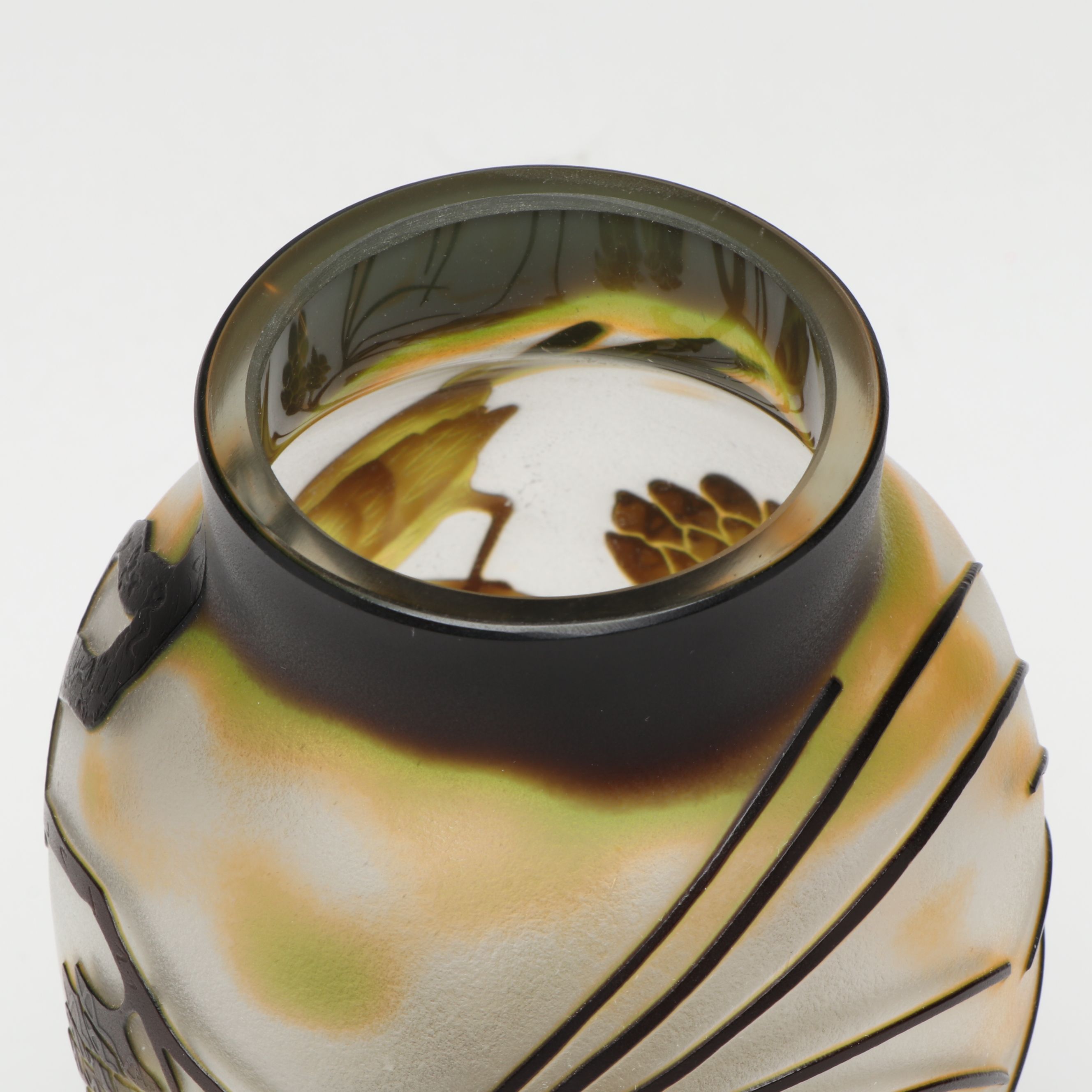 Botanical Frosted Art Glass Cameo Vase