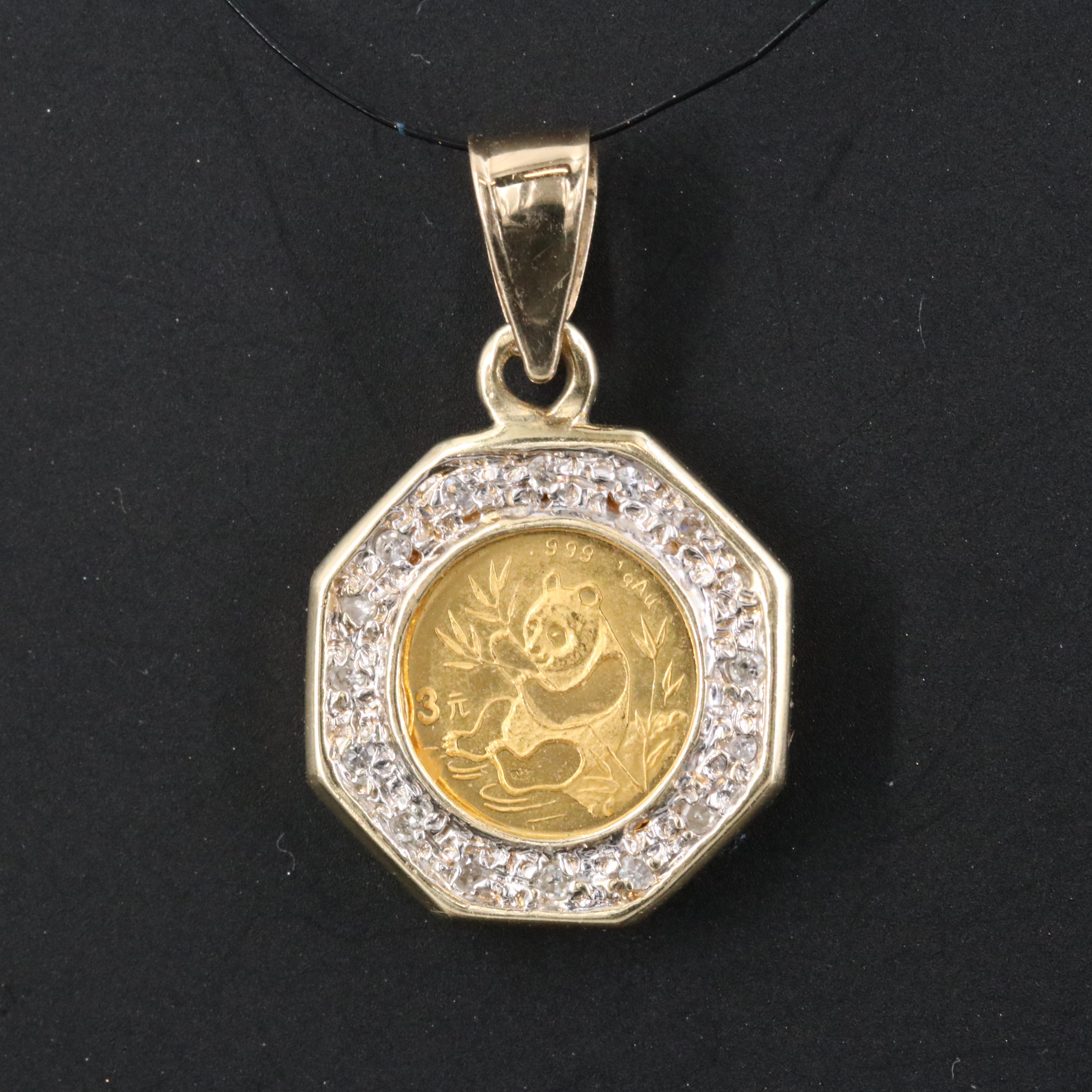 14K 0.10 CTW Diamond Pendant with 1991 China 3-Yuan Panda Gold Bullion Coin