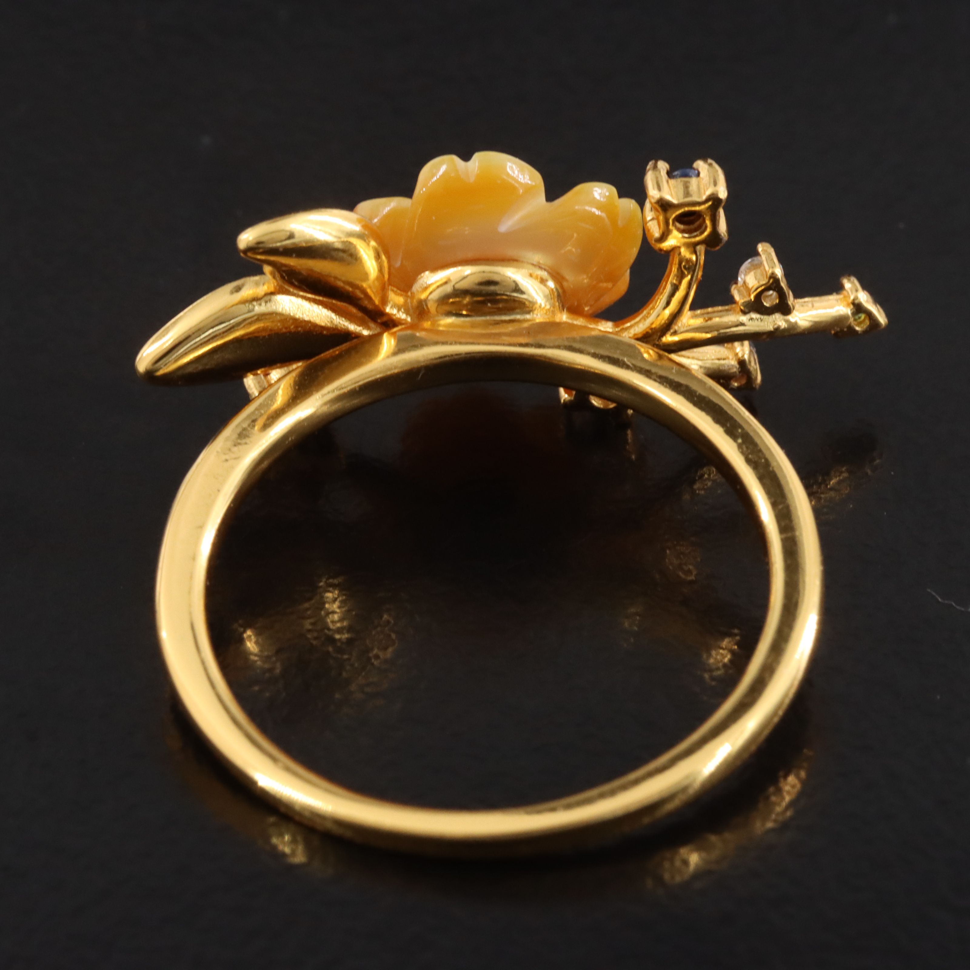 Sterling Mother-of-Pearl and Gemstone Floral Spray Ring