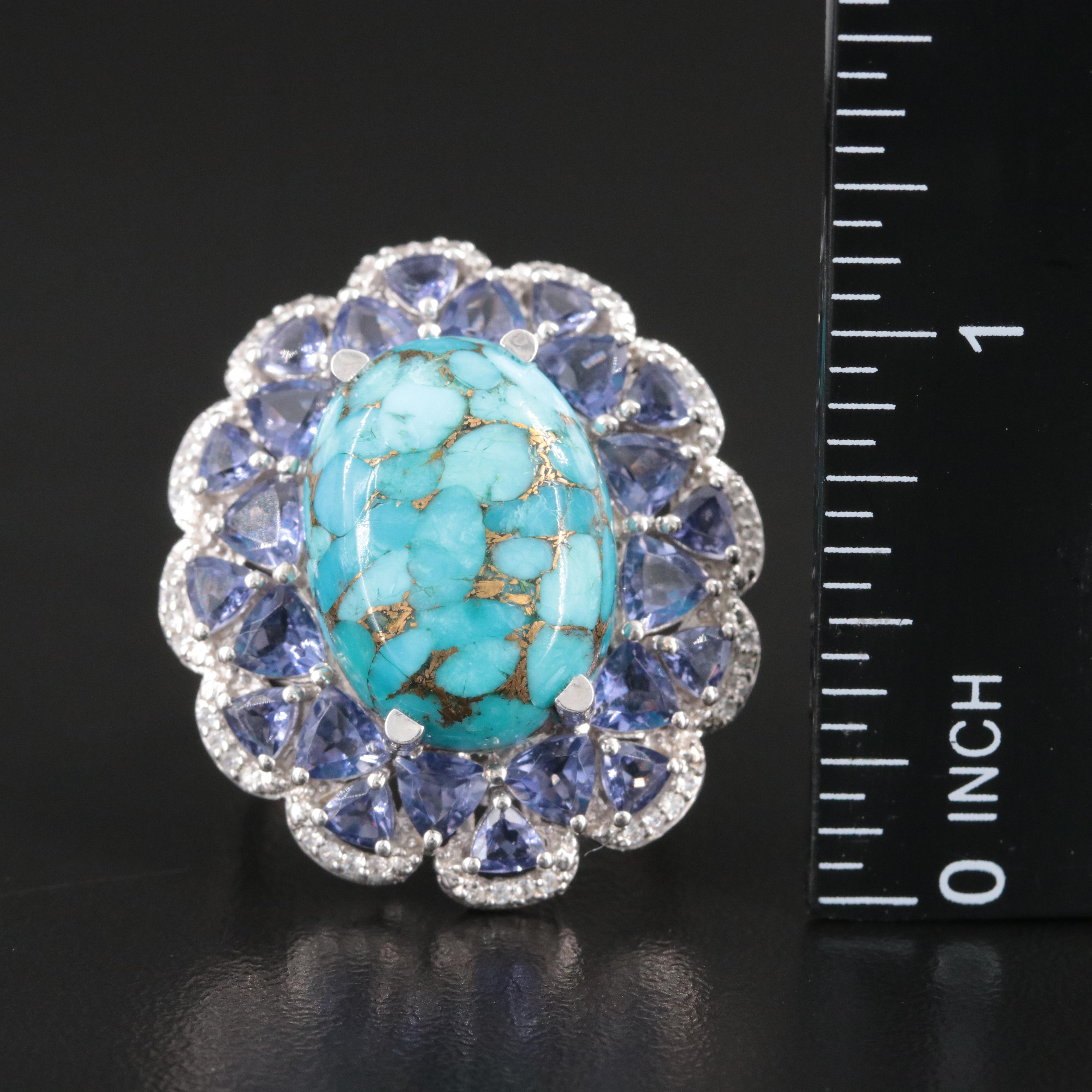 Sterling Turquoise, Iolite and Zircon Ring