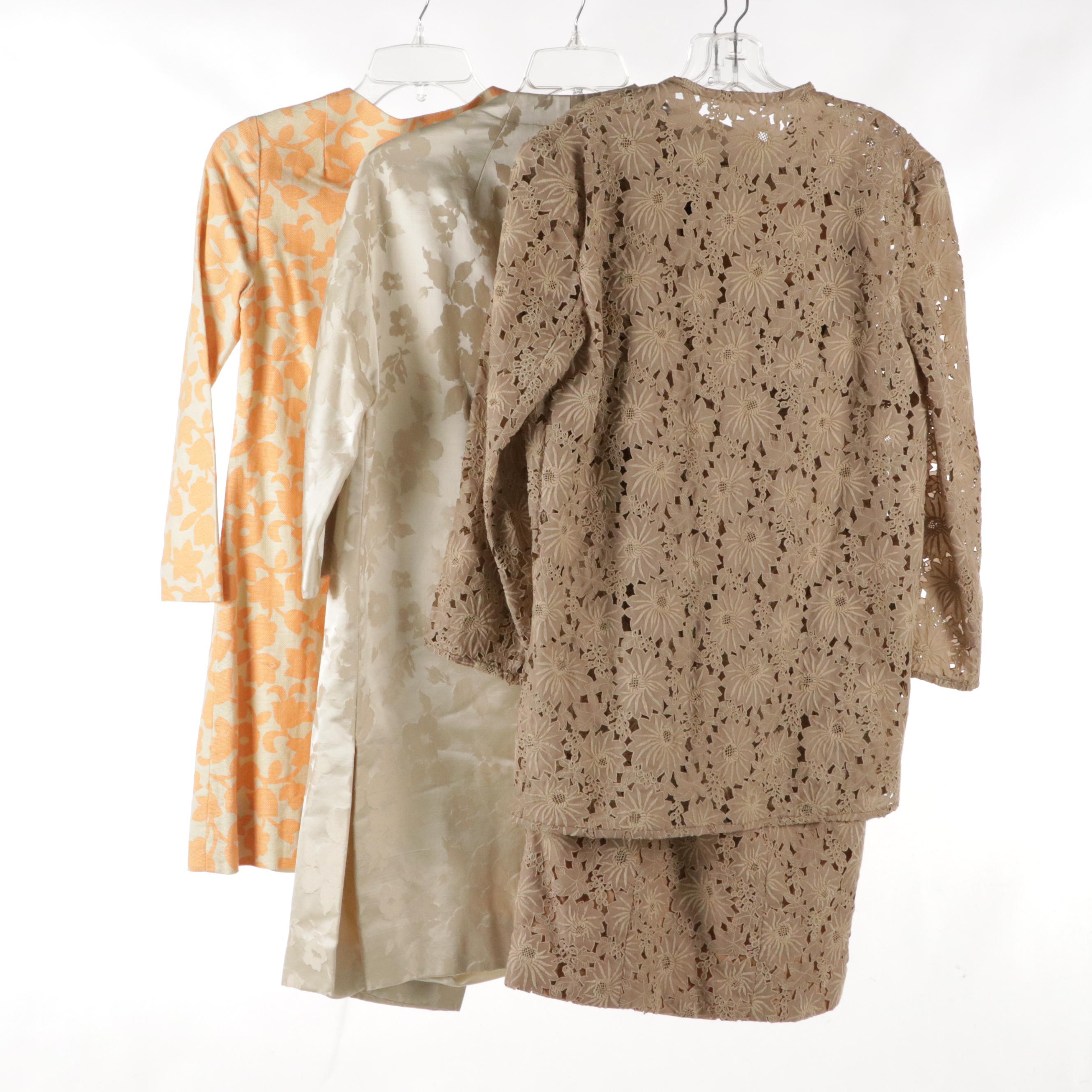 Embroidered Lace Two-Piece Set, Brocade Jacket, and Floral Print Jacket