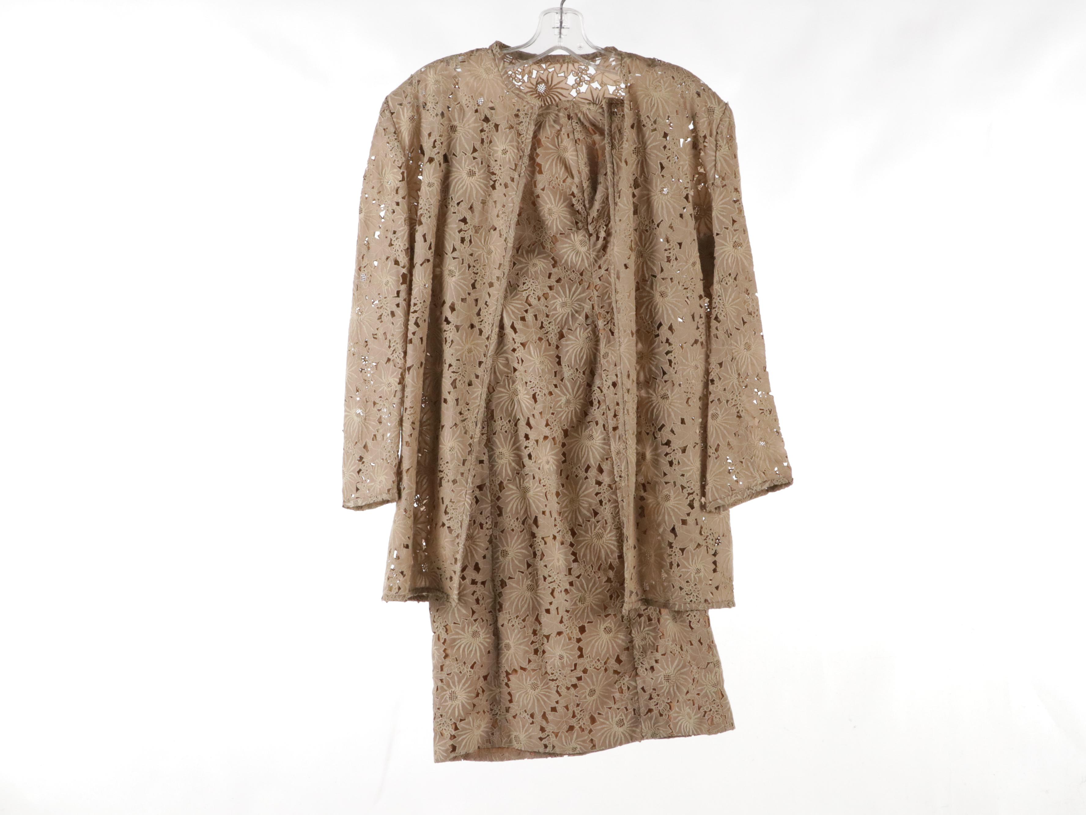 Embroidered Lace Two-Piece Set, Brocade Jacket, and Floral Print Jacket