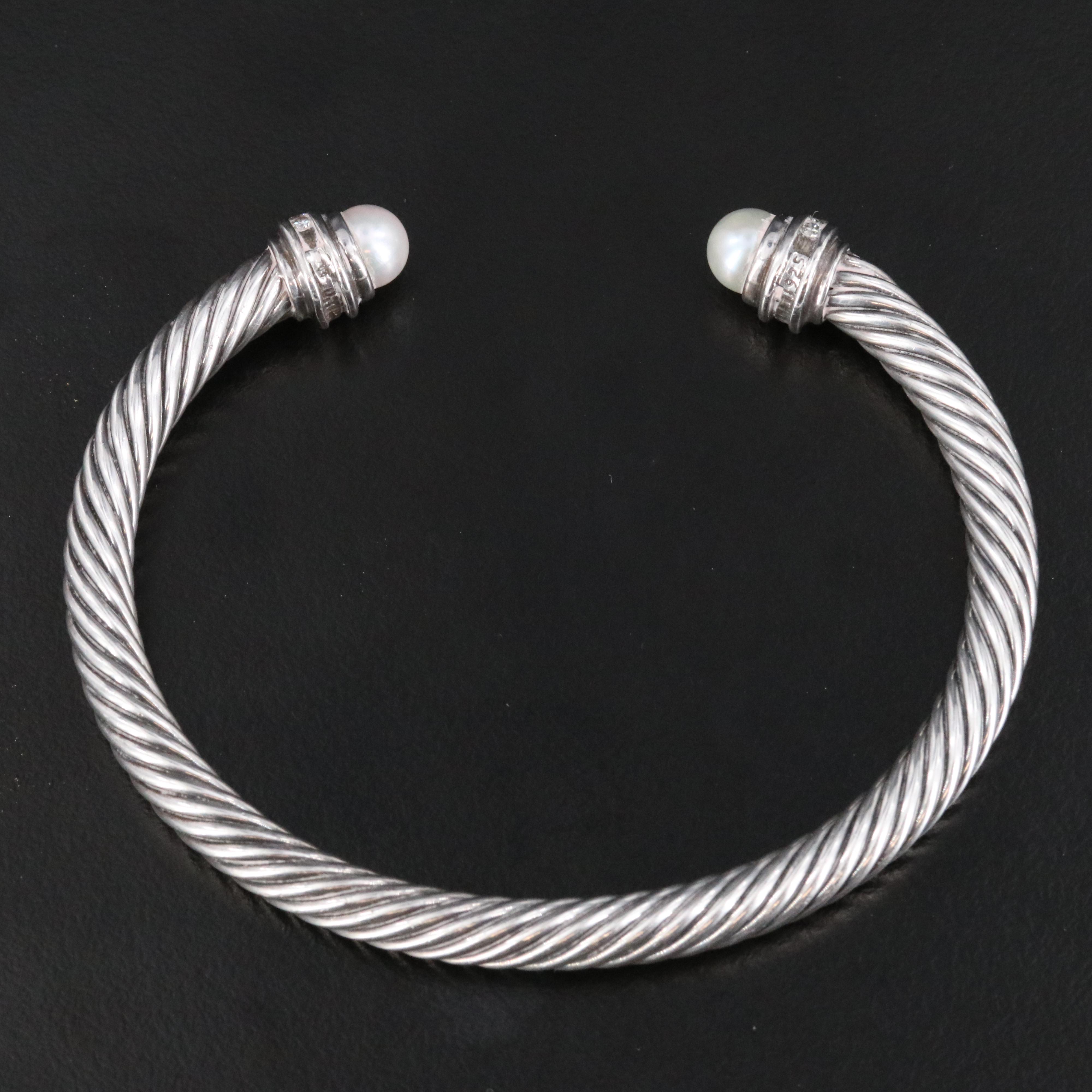 David Yurman Cable Sterling Pearl and 0.20 CTW Diamond Cuff Bracelet