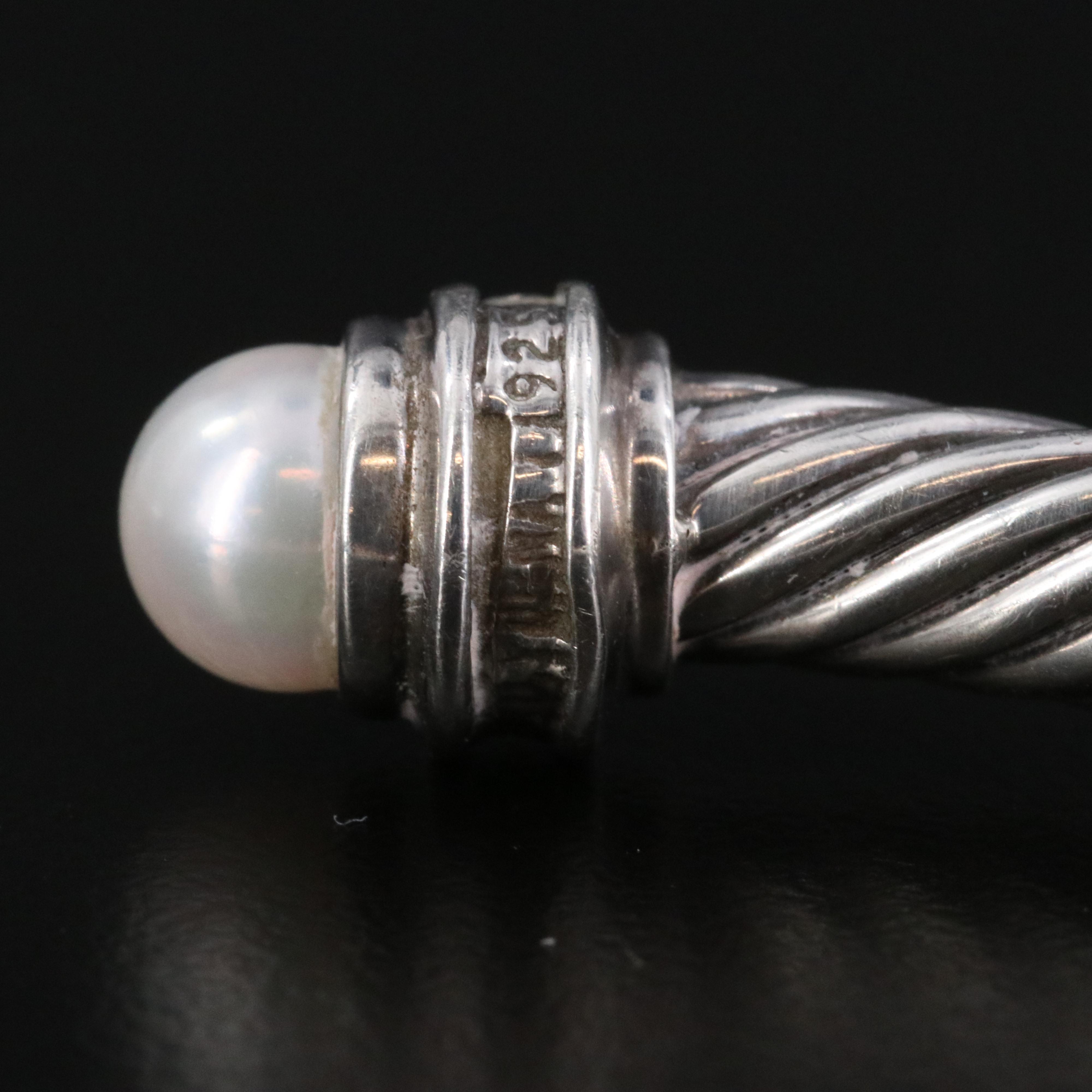David Yurman Cable Sterling Pearl and 0.20 CTW Diamond Cuff Bracelet