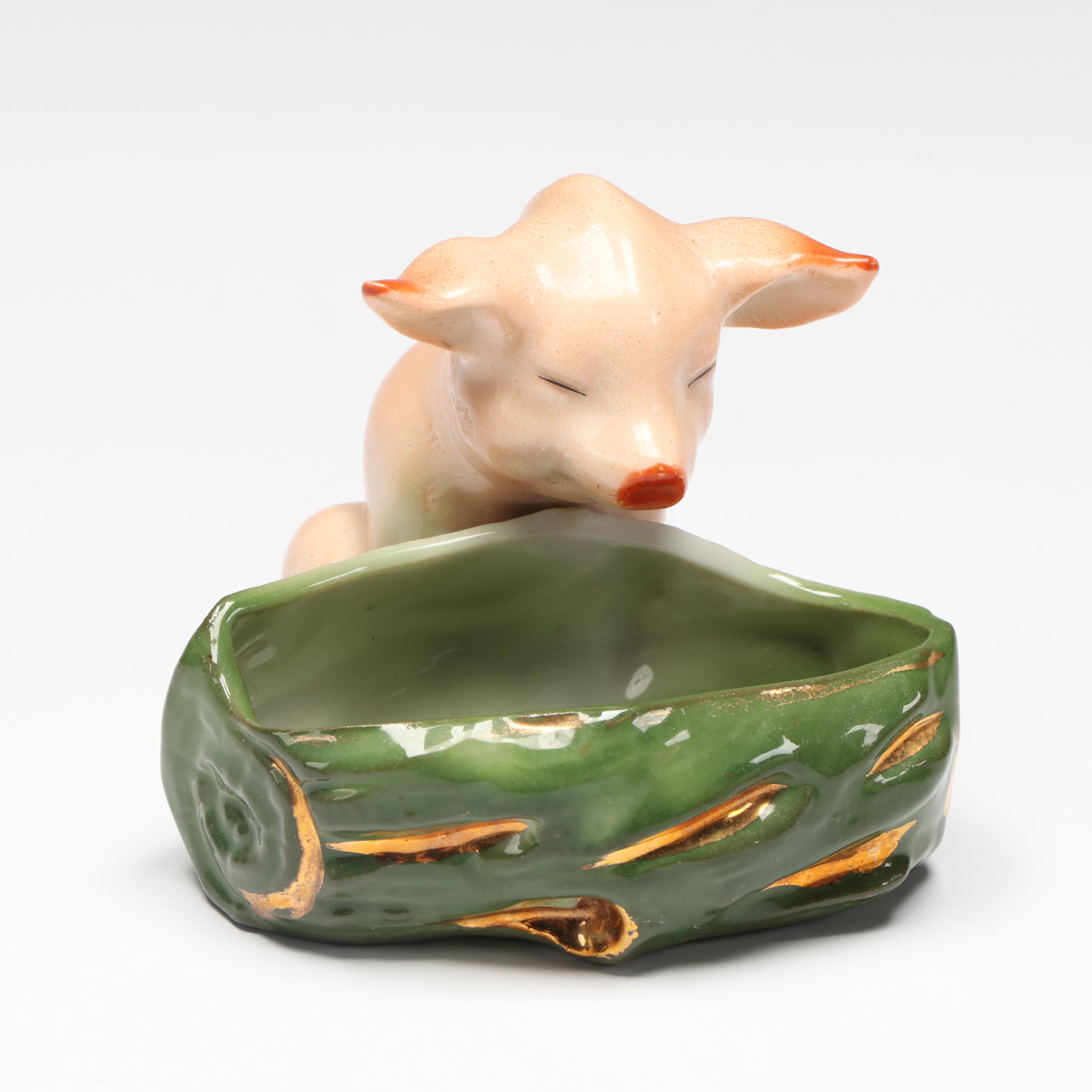 Vintage Ceramic Pig Cookie Jar with Porcelain Pig Dishes