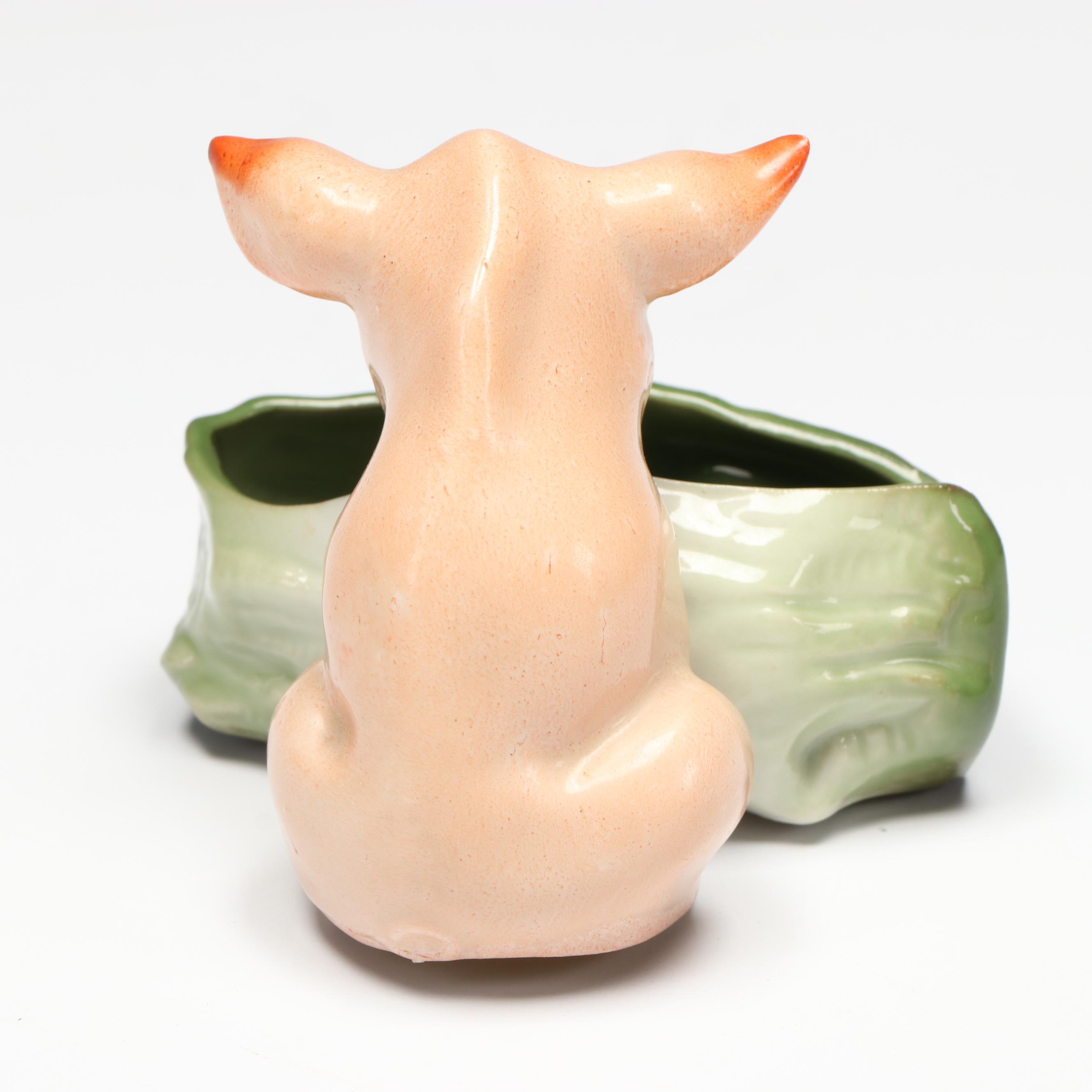 Vintage Ceramic Pig Cookie Jar with Porcelain Pig Dishes