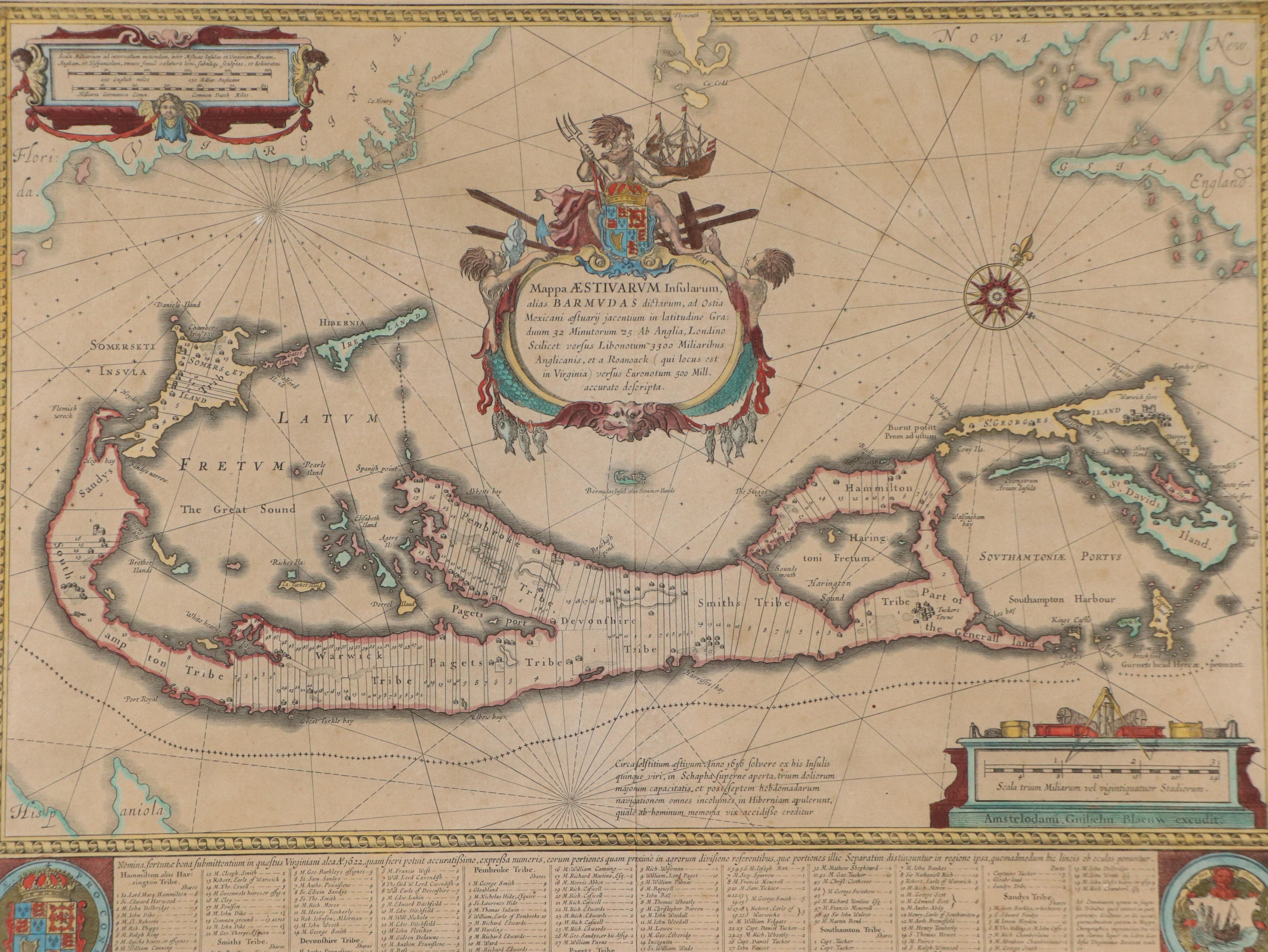 Willem Janzon Blaeu Hand-Colored Map Engraving "Mappa Æstivarum Insularum"