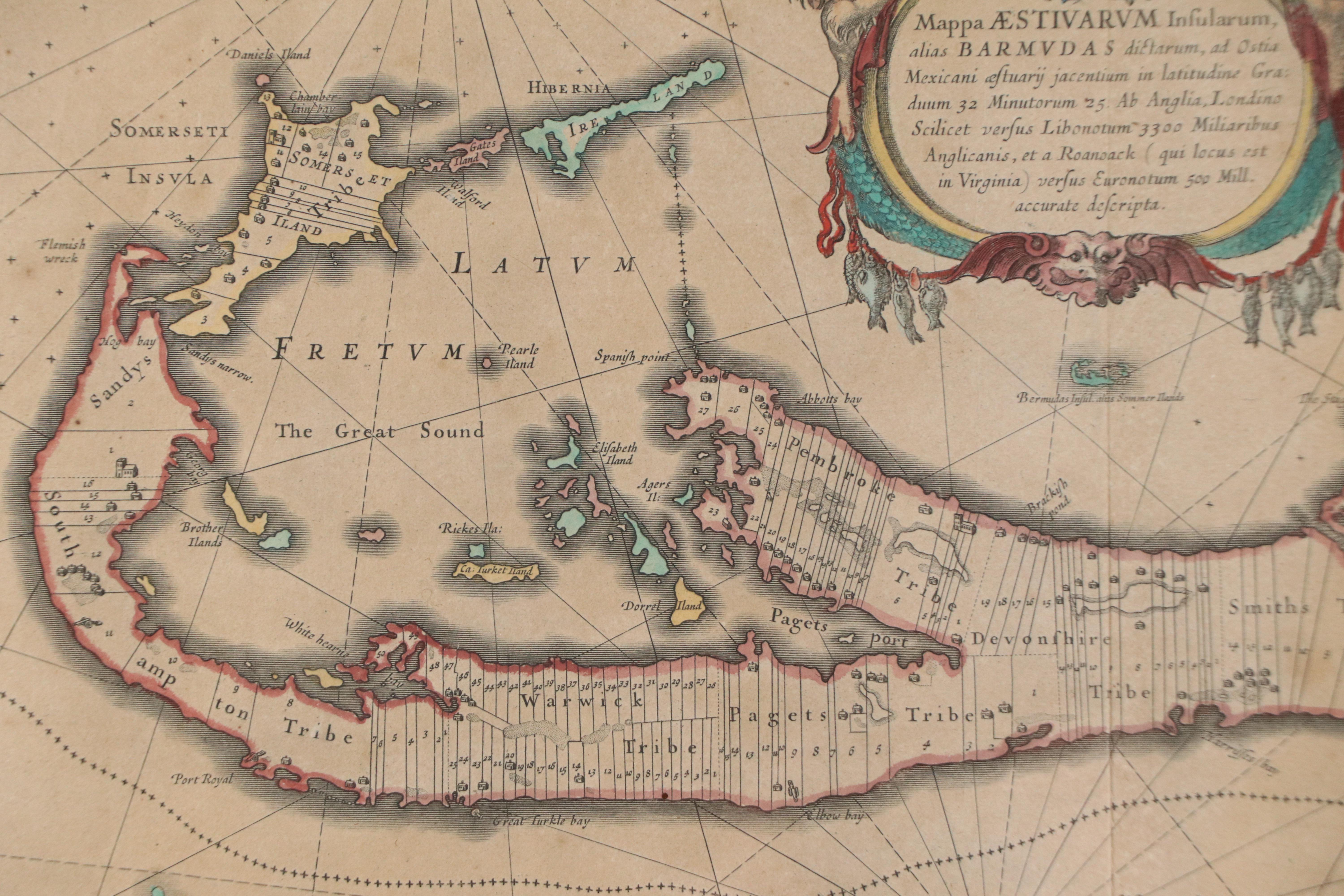 Willem Janzon Blaeu Hand-Colored Map Engraving "Mappa Æstivarum Insularum"