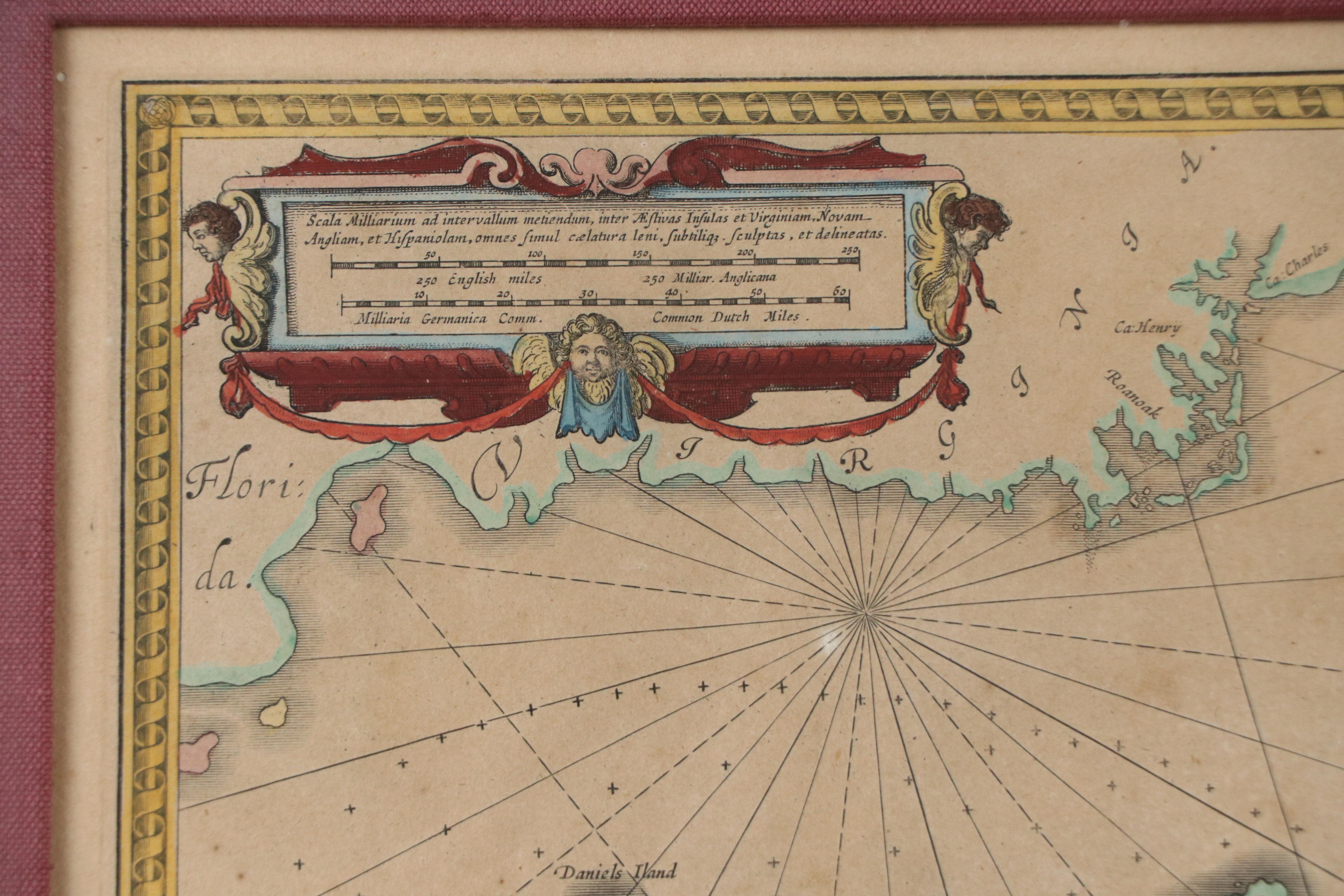 Willem Janzon Blaeu Hand-Colored Map Engraving "Mappa Æstivarum Insularum"