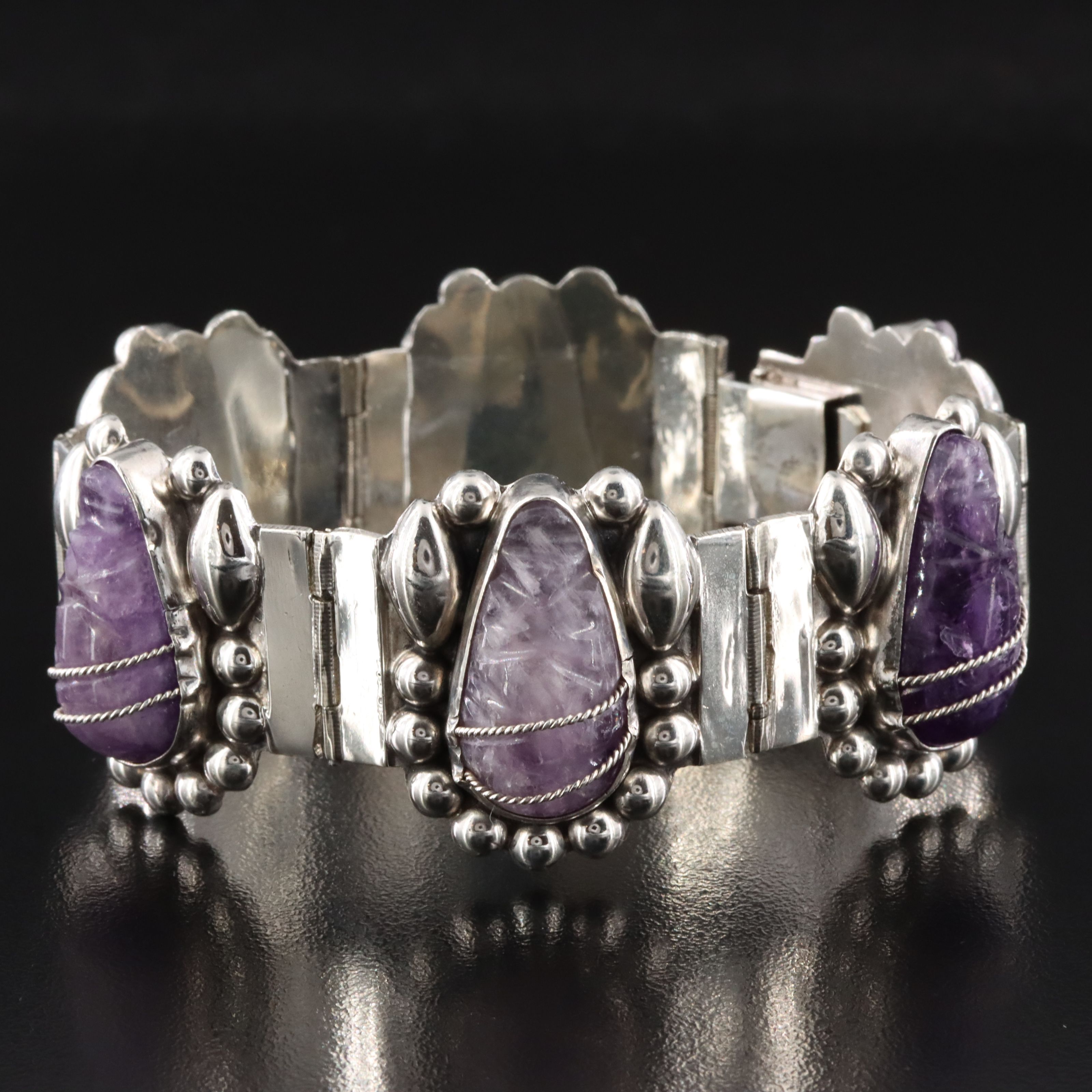 Sterling Amethyst Panel Bracelet