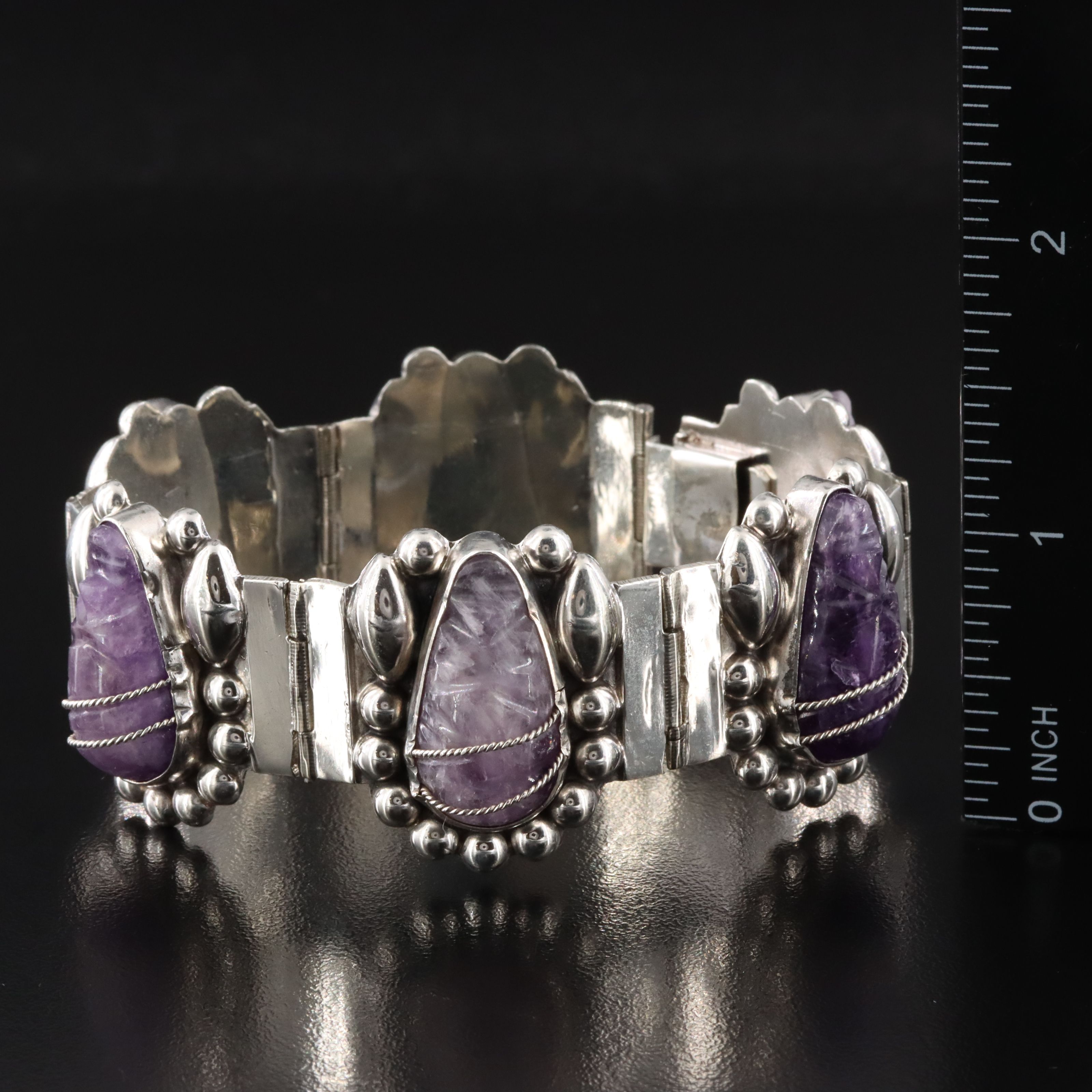 Sterling Amethyst Panel Bracelet