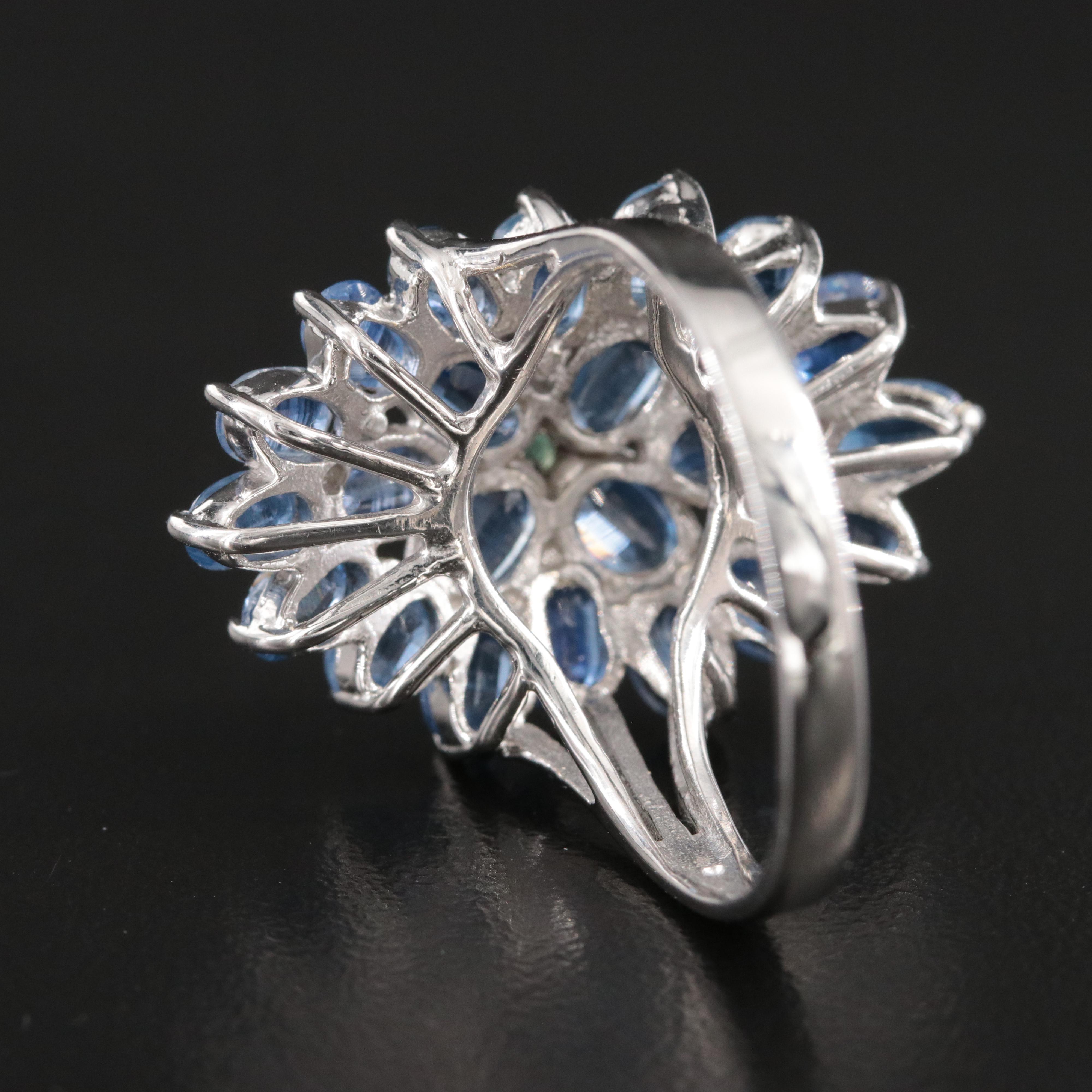 Sterling Kyanite and Emerald Cluster Ring