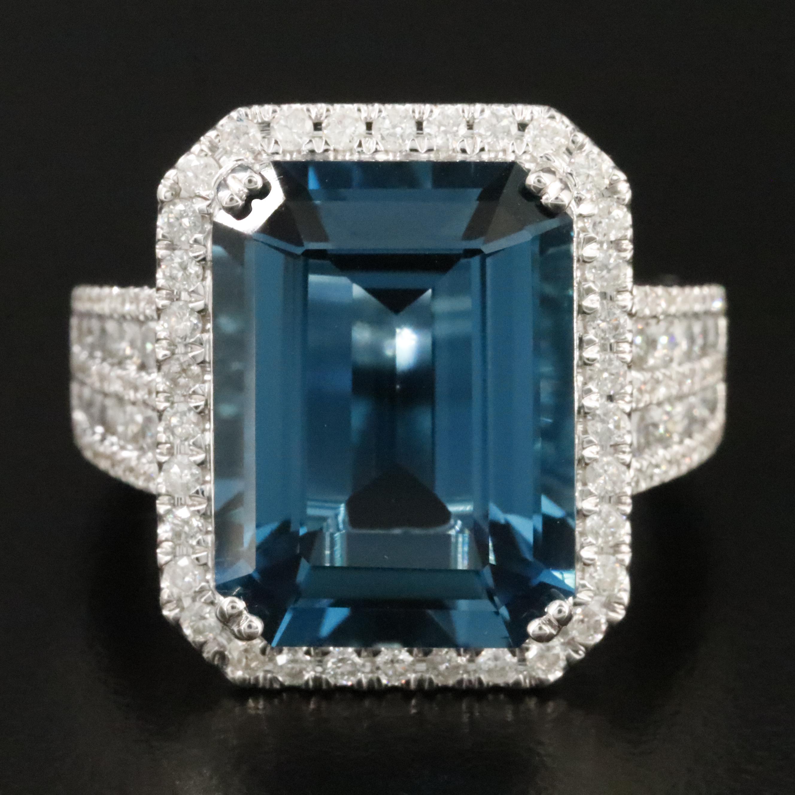 14K 12.66 CT London Blue Topaz and 1.22 CTW Diamond Ring