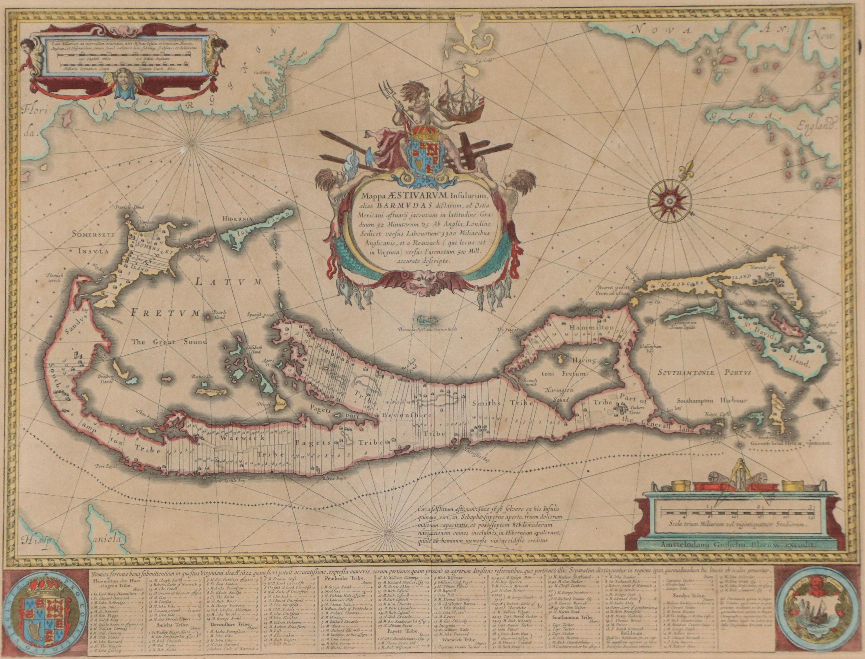 Willem Janzon Blaeu Hand-Colored Map Engraving "Mappa Æstivarum Insularum"