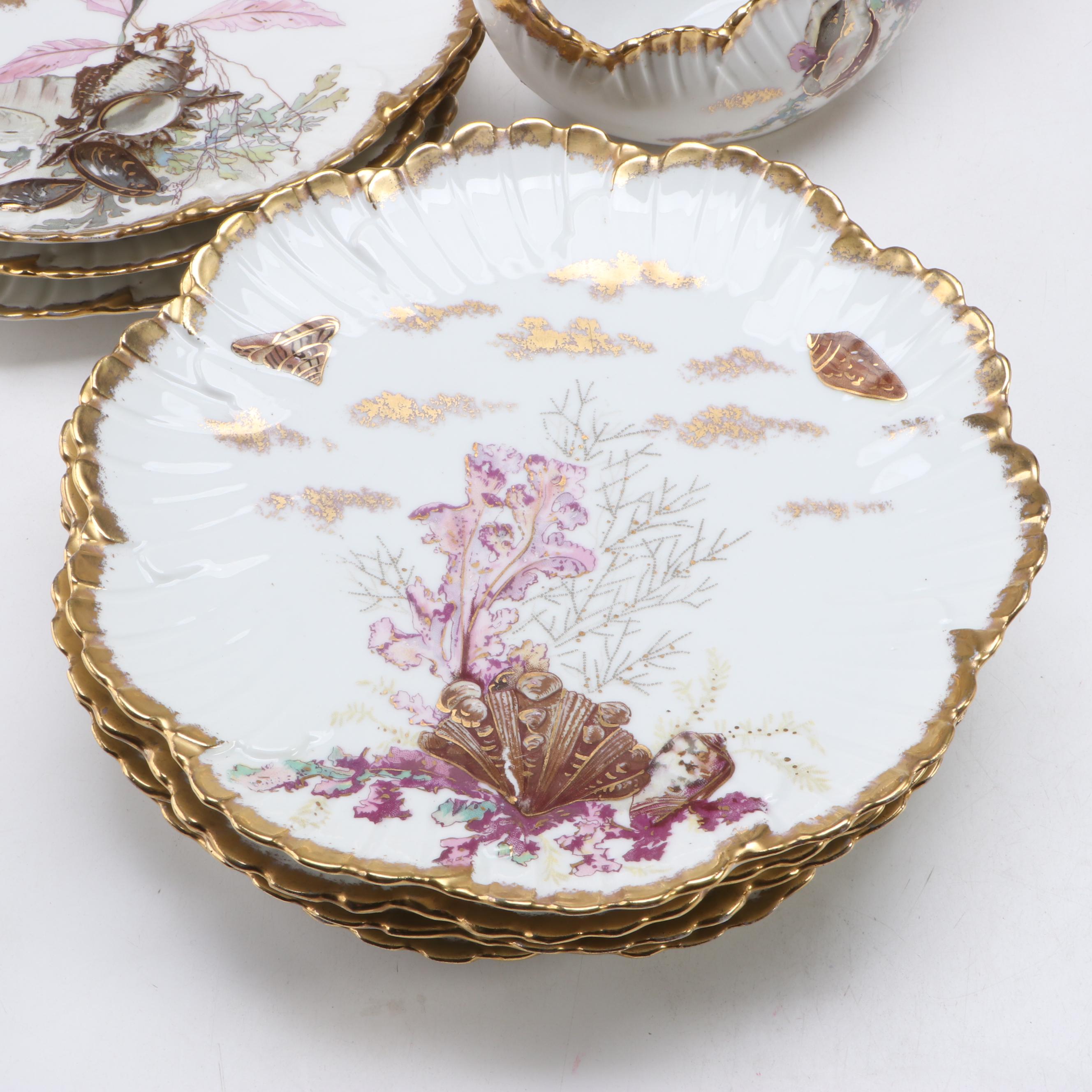 Limoges Hand-Painted Porcelain Fish Service, Late 19th/ Early 20th Century