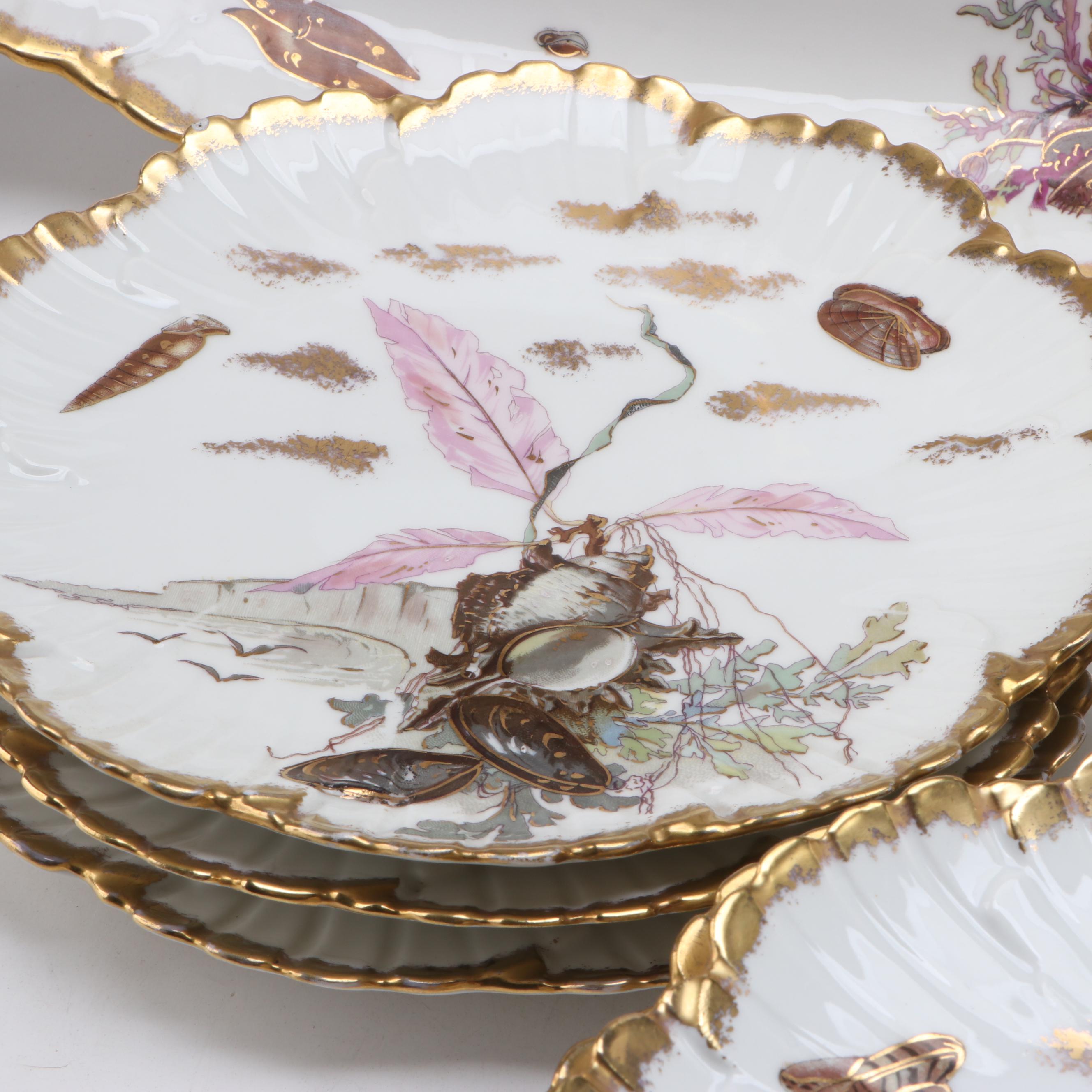 Limoges Hand-Painted Porcelain Fish Service, Late 19th/ Early 20th Century