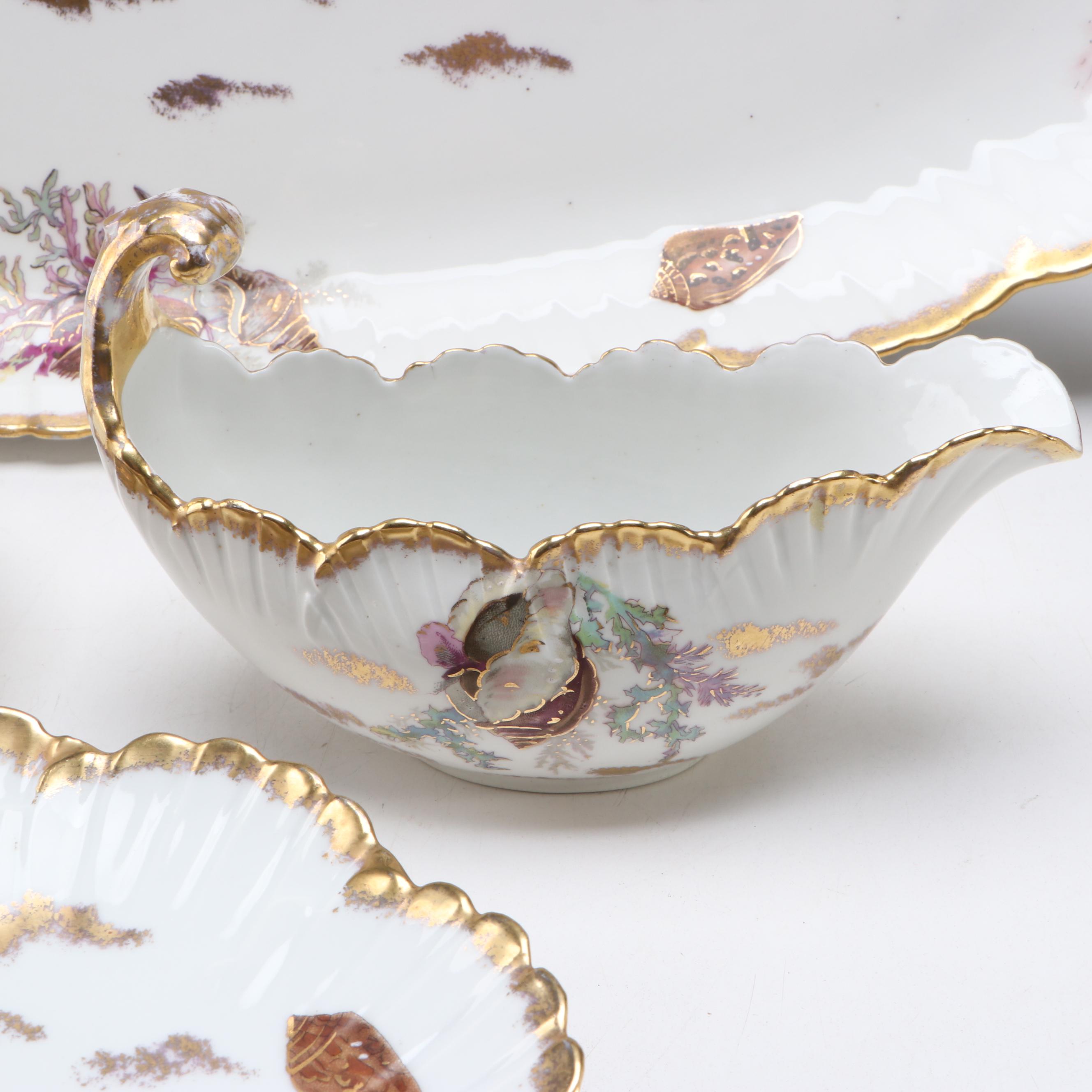 Limoges Hand-Painted Porcelain Fish Service, Late 19th/ Early 20th Century