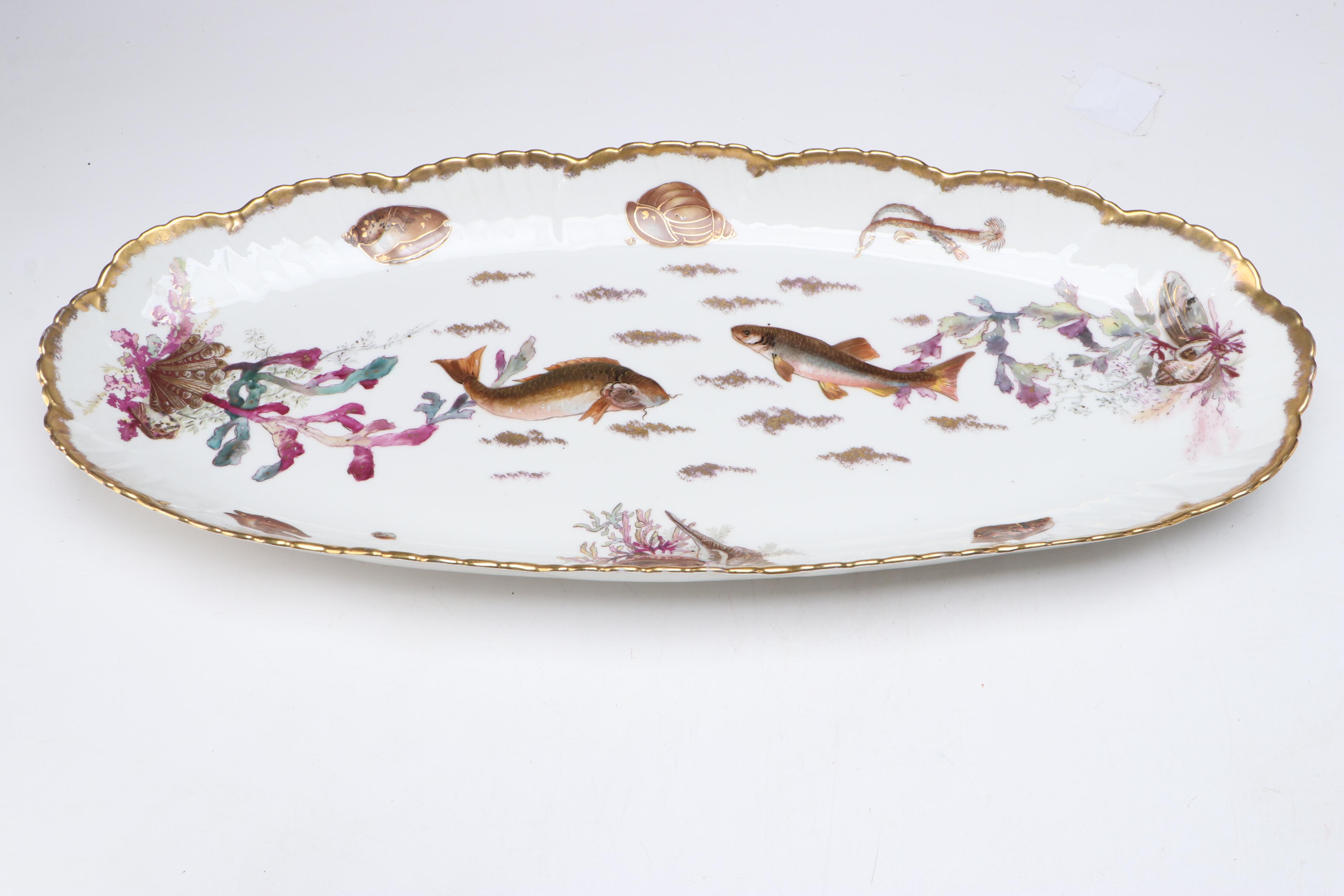 Limoges Hand-Painted Porcelain Fish Service, Late 19th/ Early 20th Century