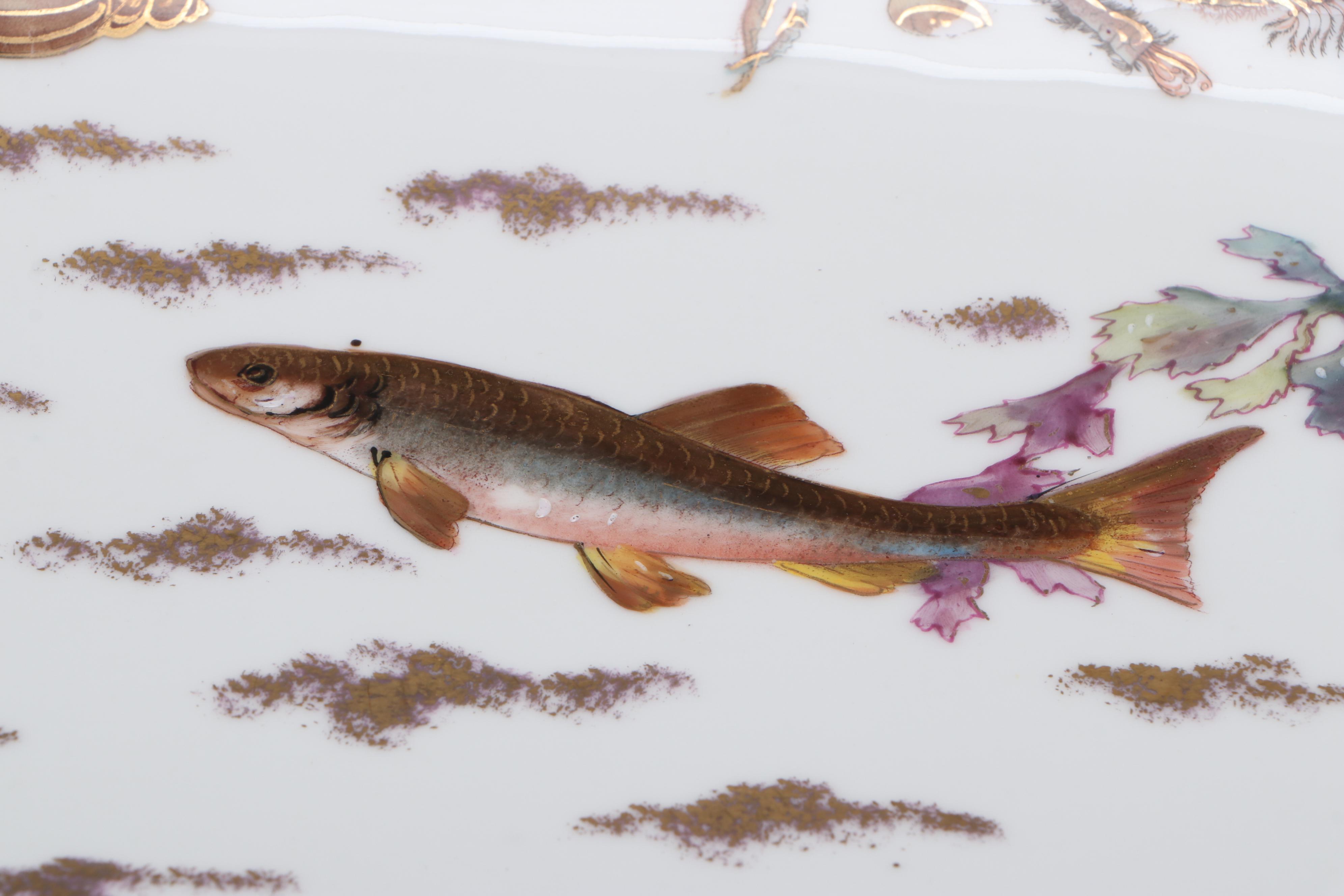 Limoges Hand-Painted Porcelain Fish Service, Late 19th/ Early 20th Century