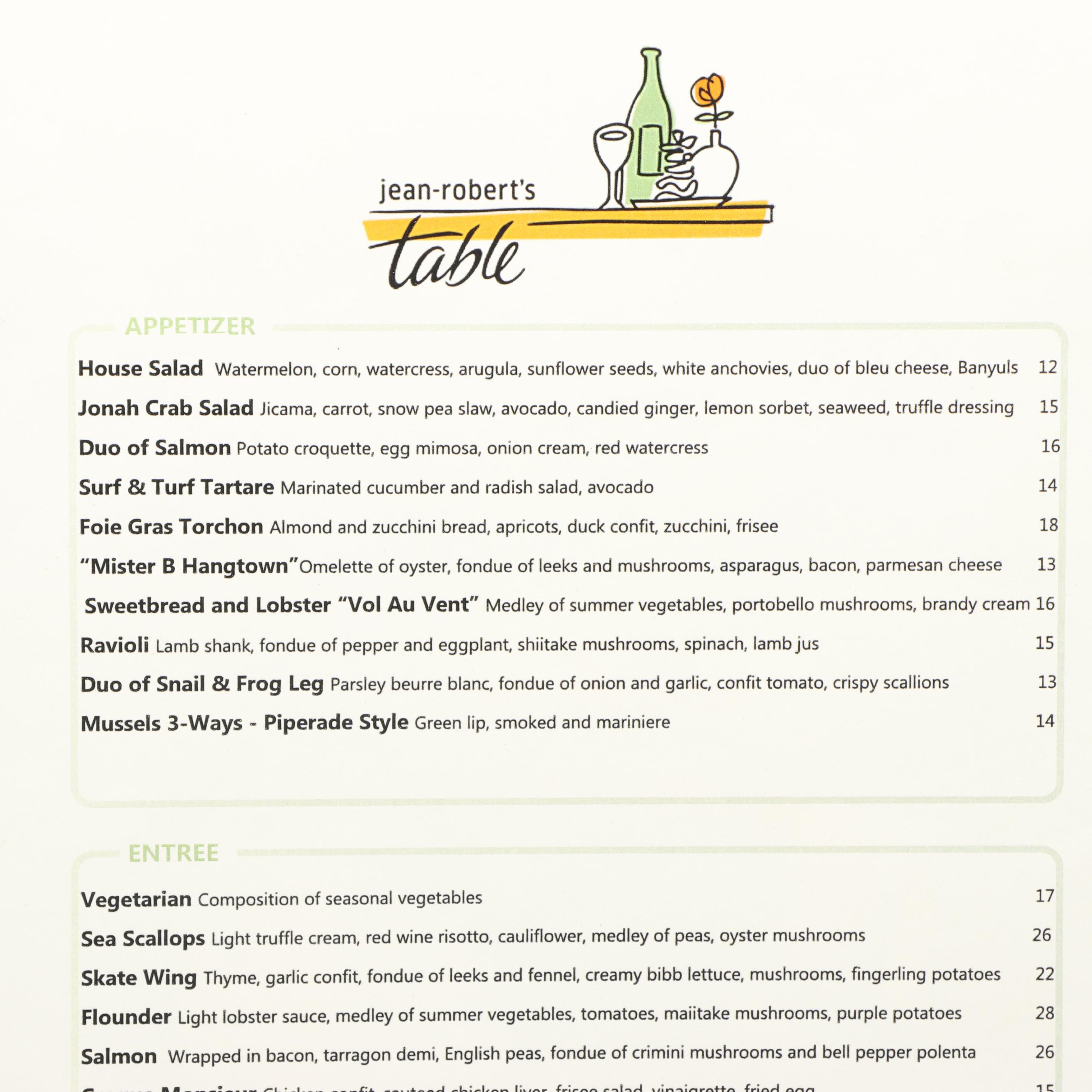 Cincinnati Jean Robert's Table Food and Wine Menu Boards