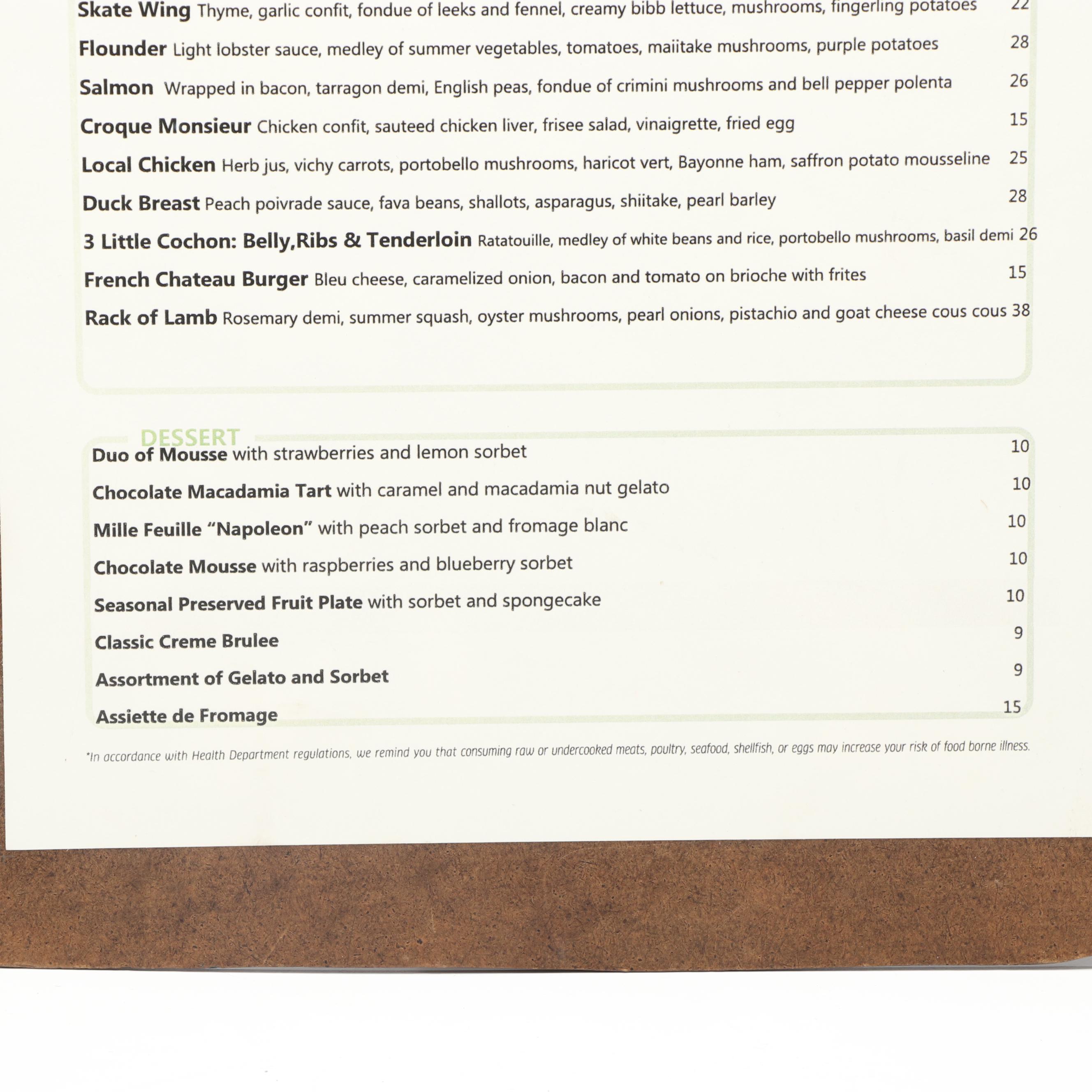 Cincinnati Jean Robert's Table Food and Wine Menu Boards