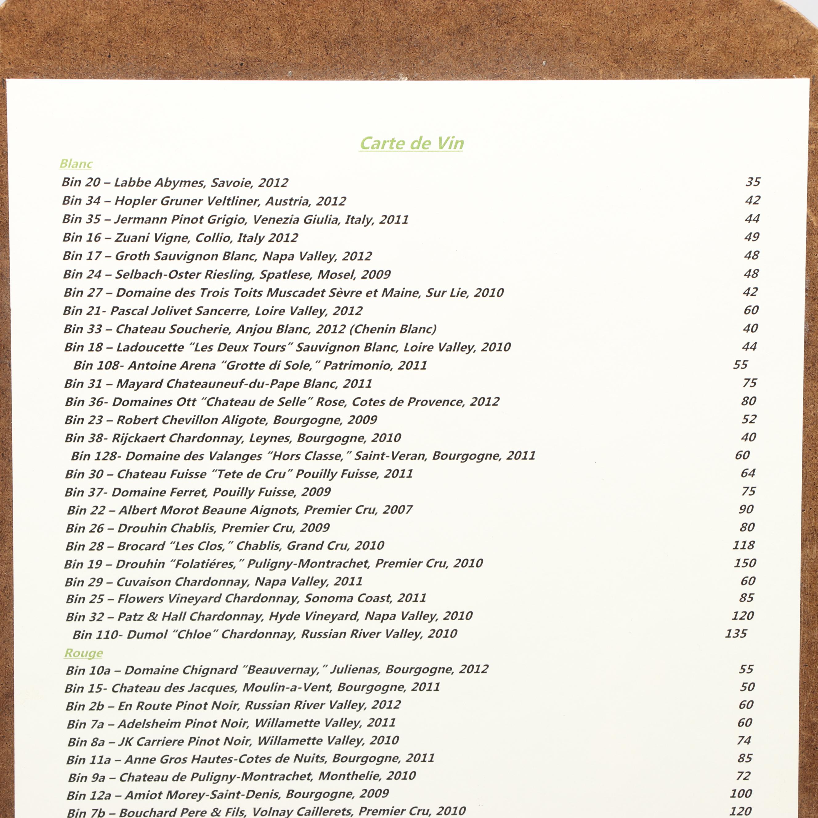 Cincinnati Jean Robert's Table Food and Wine Menu Boards